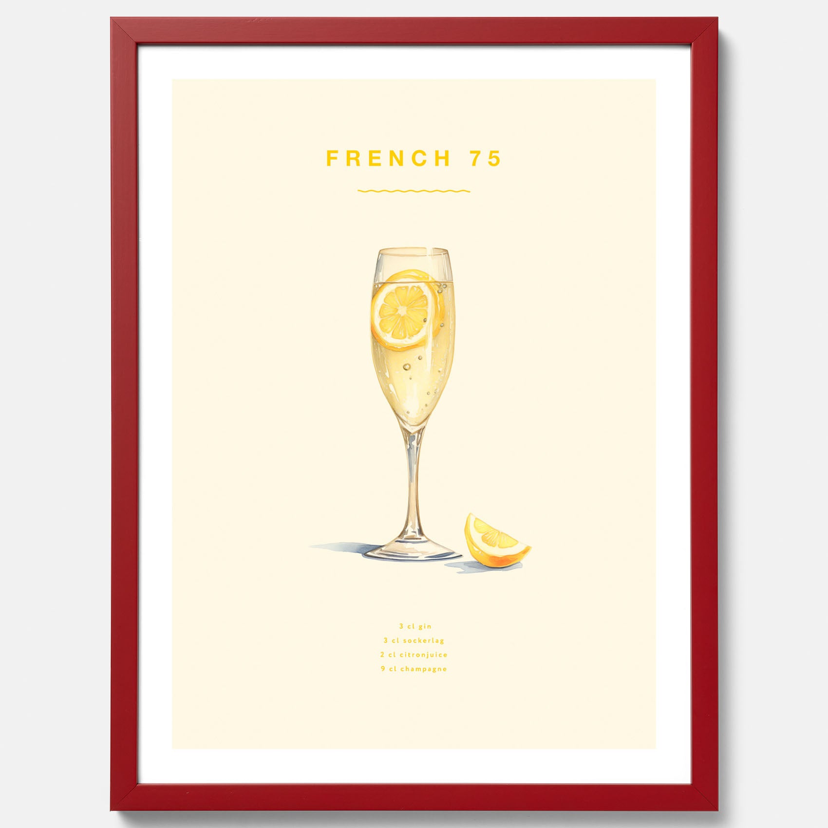 Tavla med French 75 drinkposter, cocktail poster