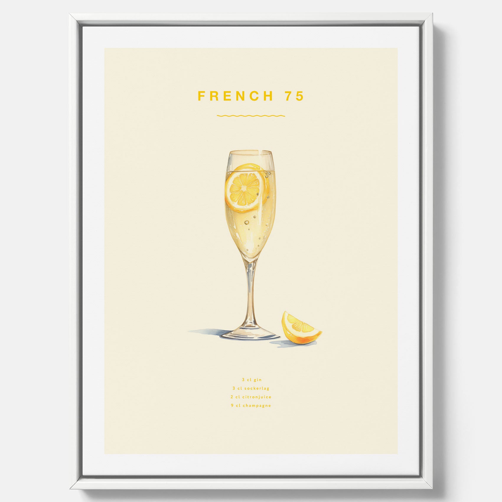 Tavla med French 75 drinkposter, cocktail canvas