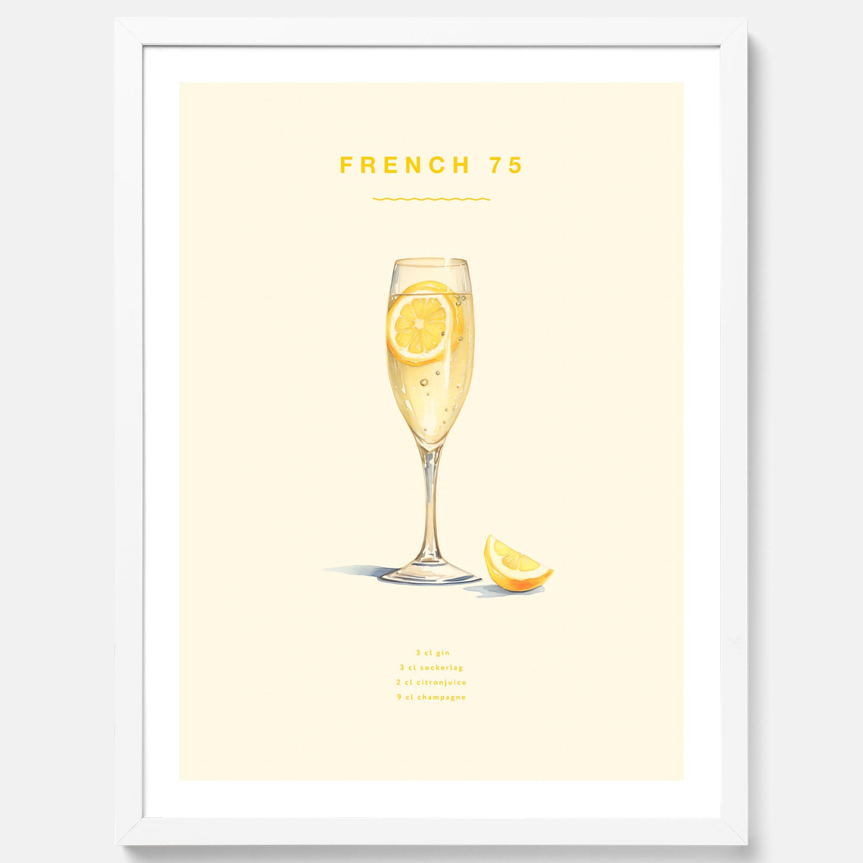 Tavla med French 75 drinkposter, cocktail poster