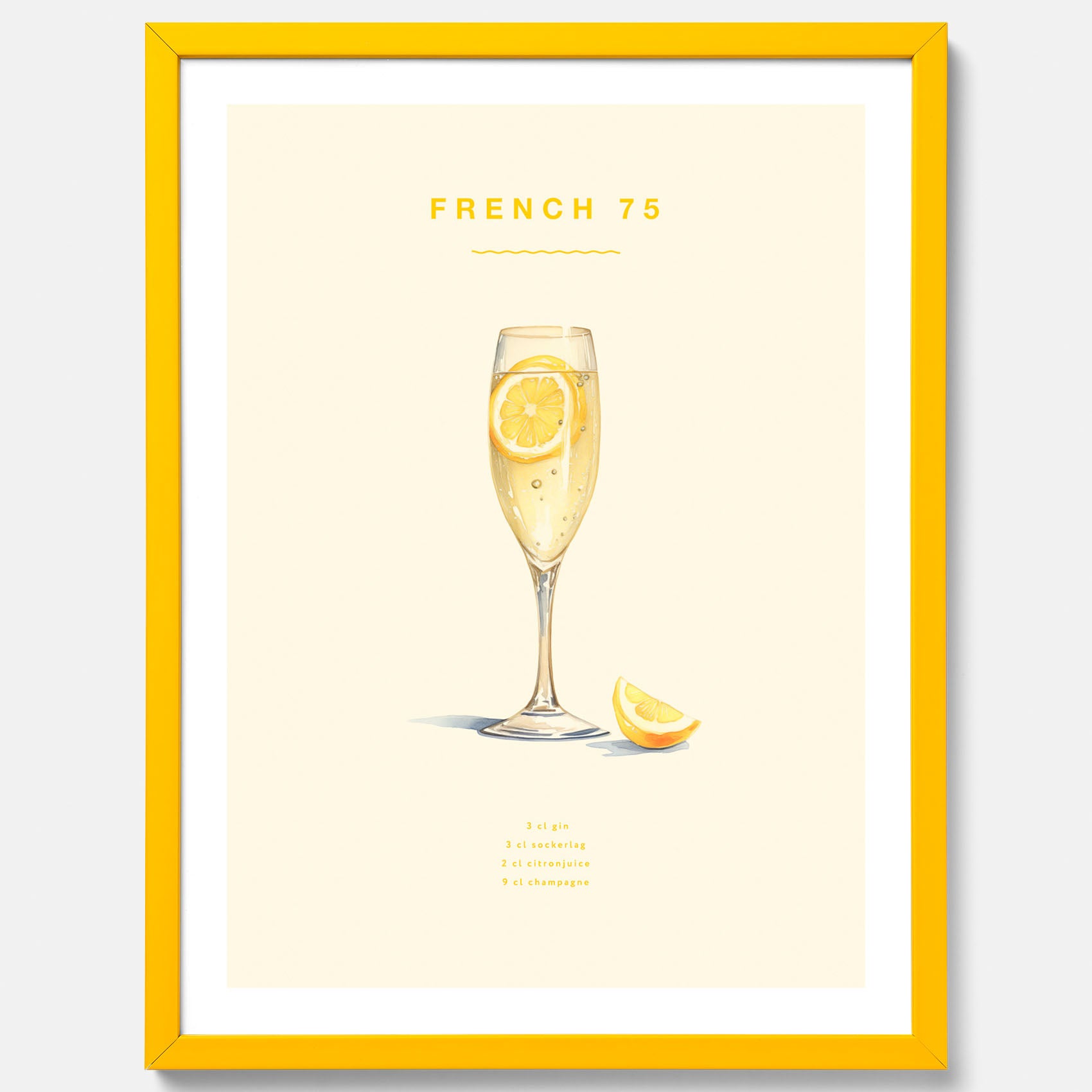Tavla med French 75 drinkposter, cocktail poster