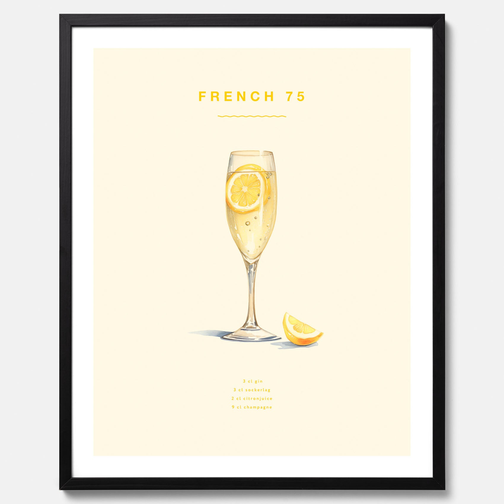 Tavla med French 75 drinkposter, cocktail poster
