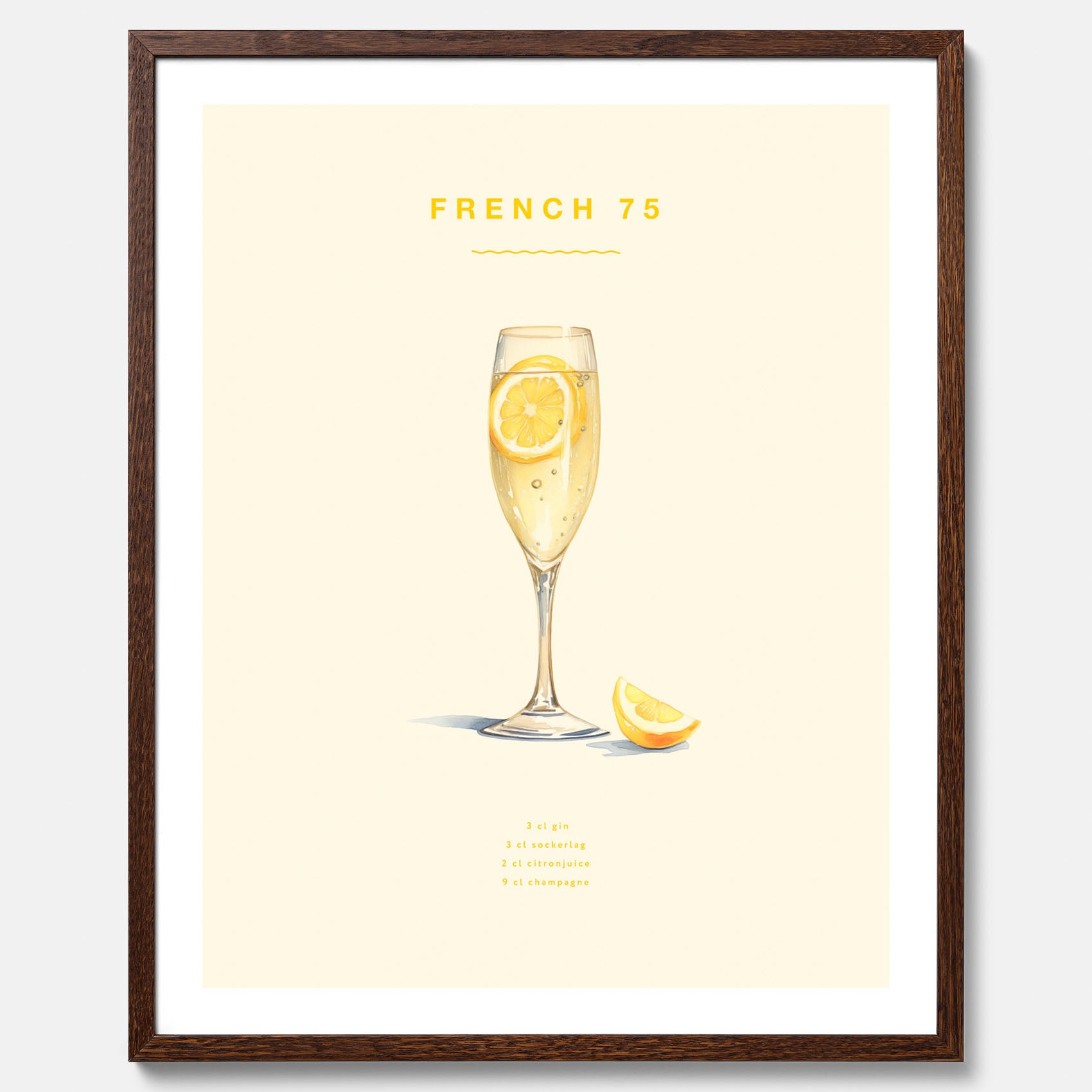 Tavla med French 75 drinkposter, cocktail poster