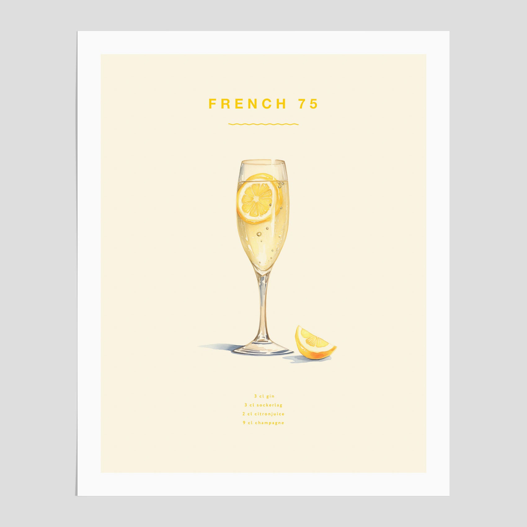 French 75 drinkposter, cocktail poster