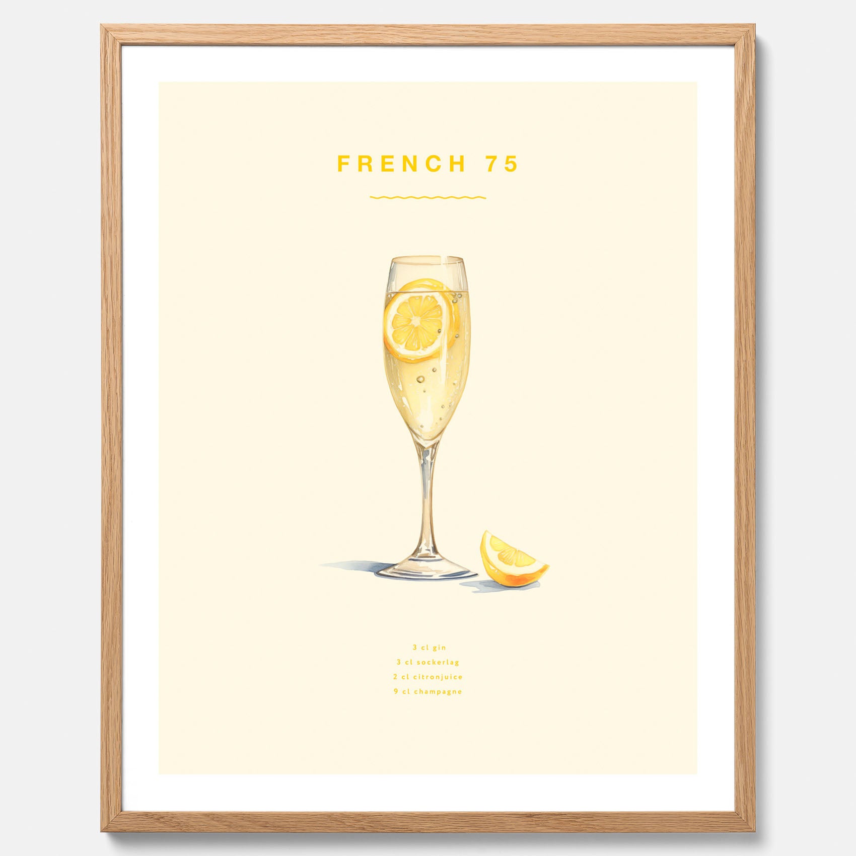 Tavla med French 75 drinkposter, cocktail poster
