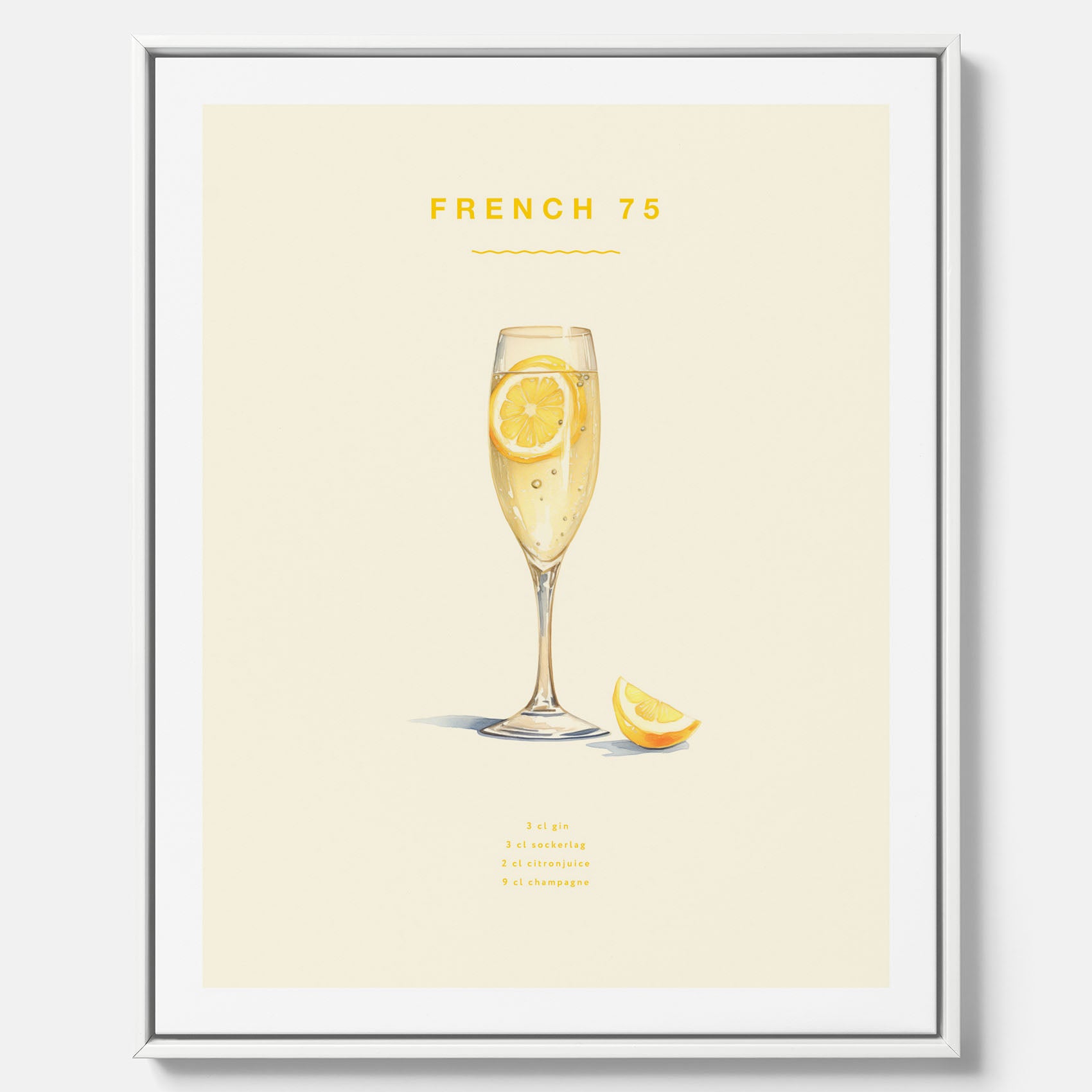 Tavla med French 75 drinkposter, cocktail canvas