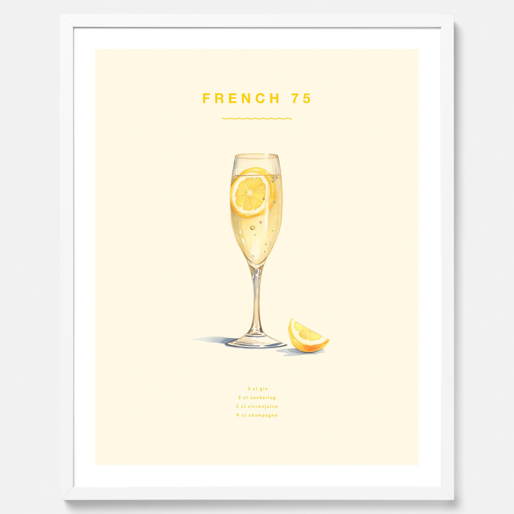Tavla med French 75 drinkposter, cocktail poster