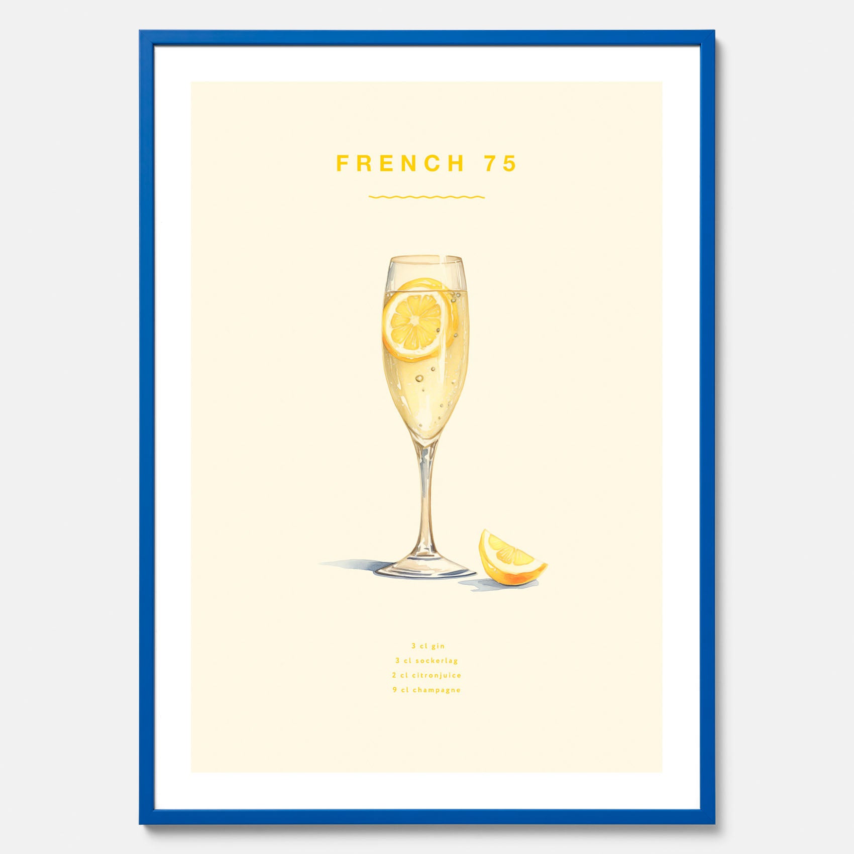 Tavla med French 75 drinkposter, cocktail poster