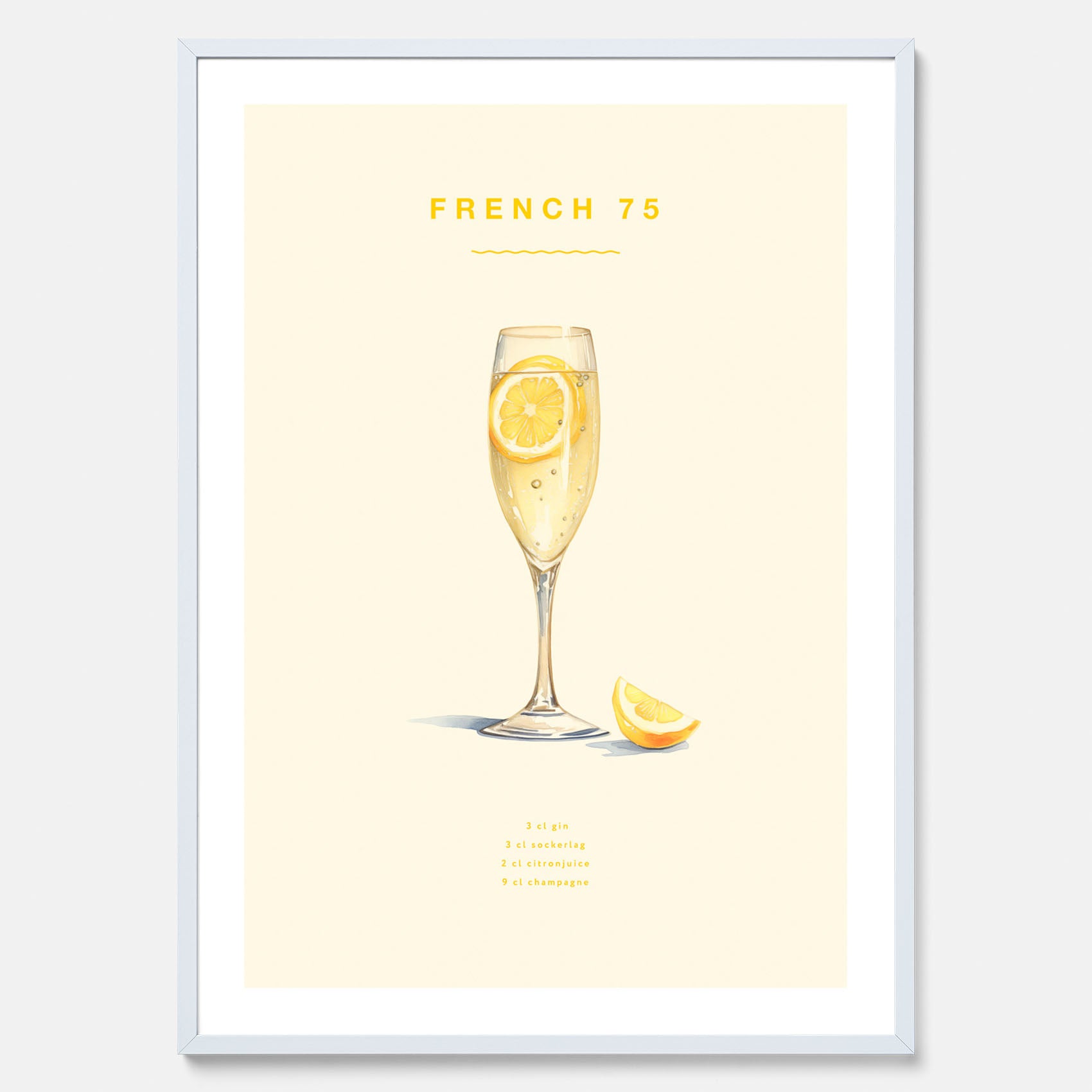 Tavla med French 75 drinkposter, cocktail poster