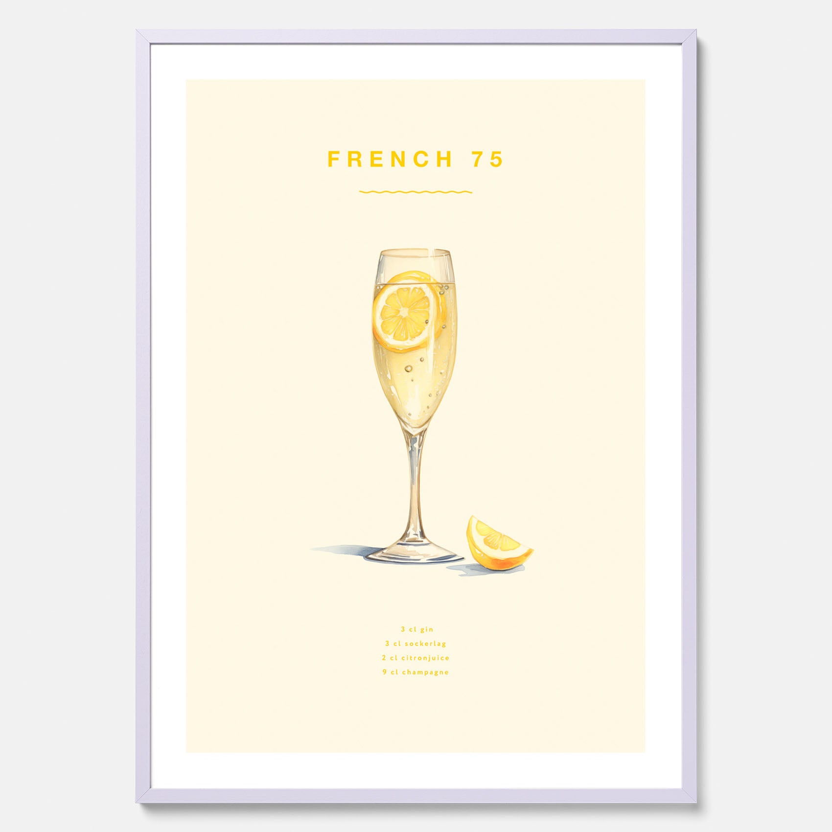 Tavla med French 75 drinkposter, cocktail poster