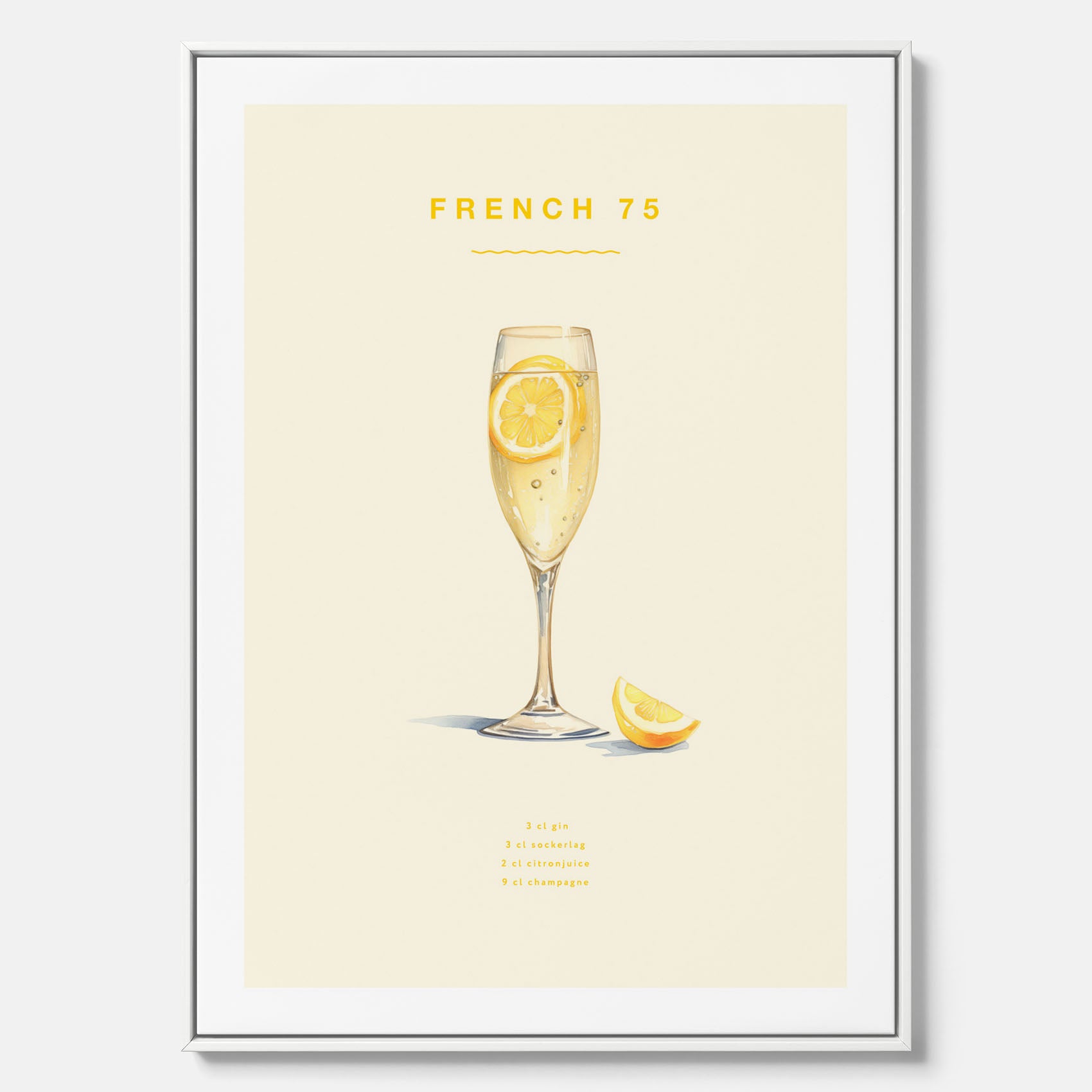 Tavla med French 75 drinkposter, cocktail canvas