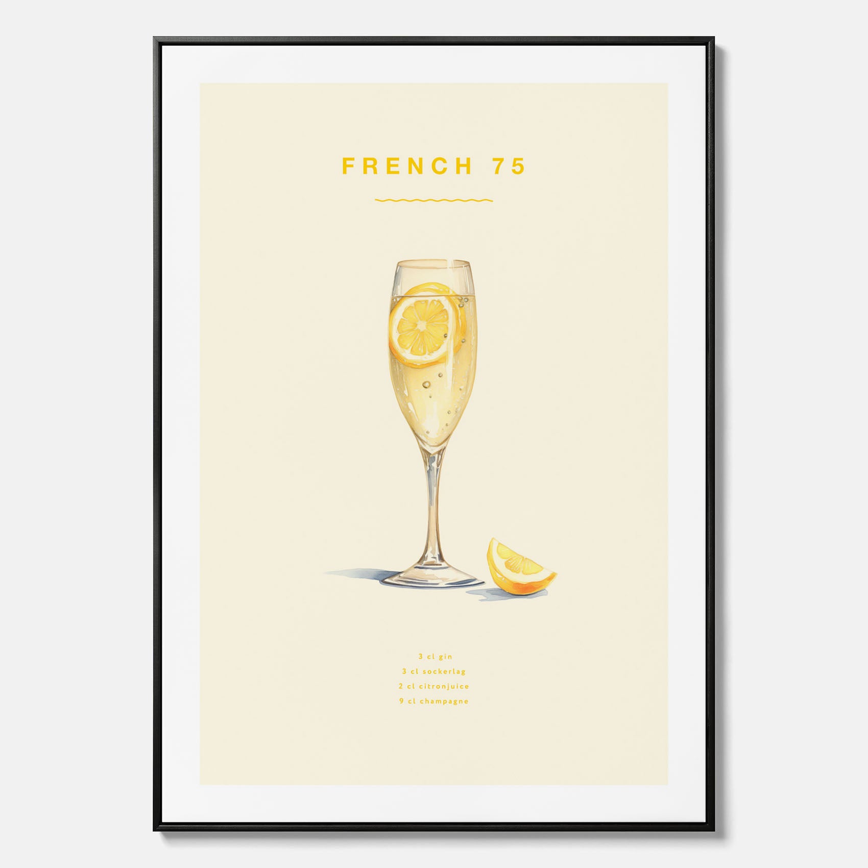 Tavla med French 75 drinkposter, cocktail canvas