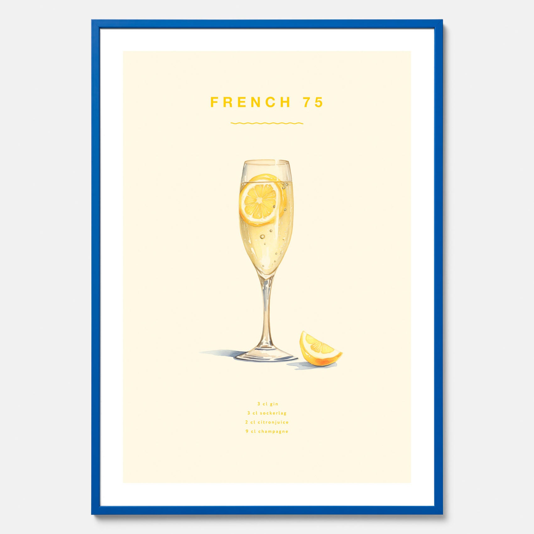 Tavla med French 75 drinkposter, cocktail poster