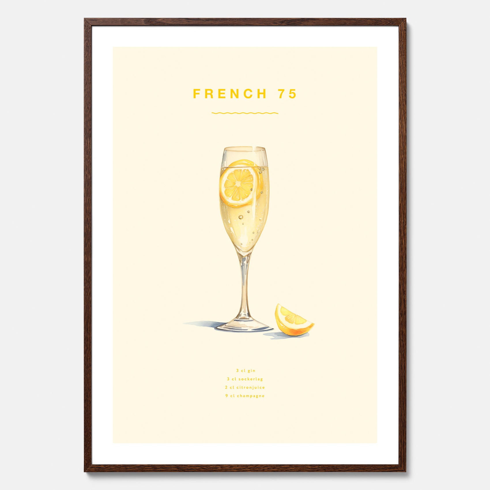 Tavla med French 75 drinkposter, cocktail poster