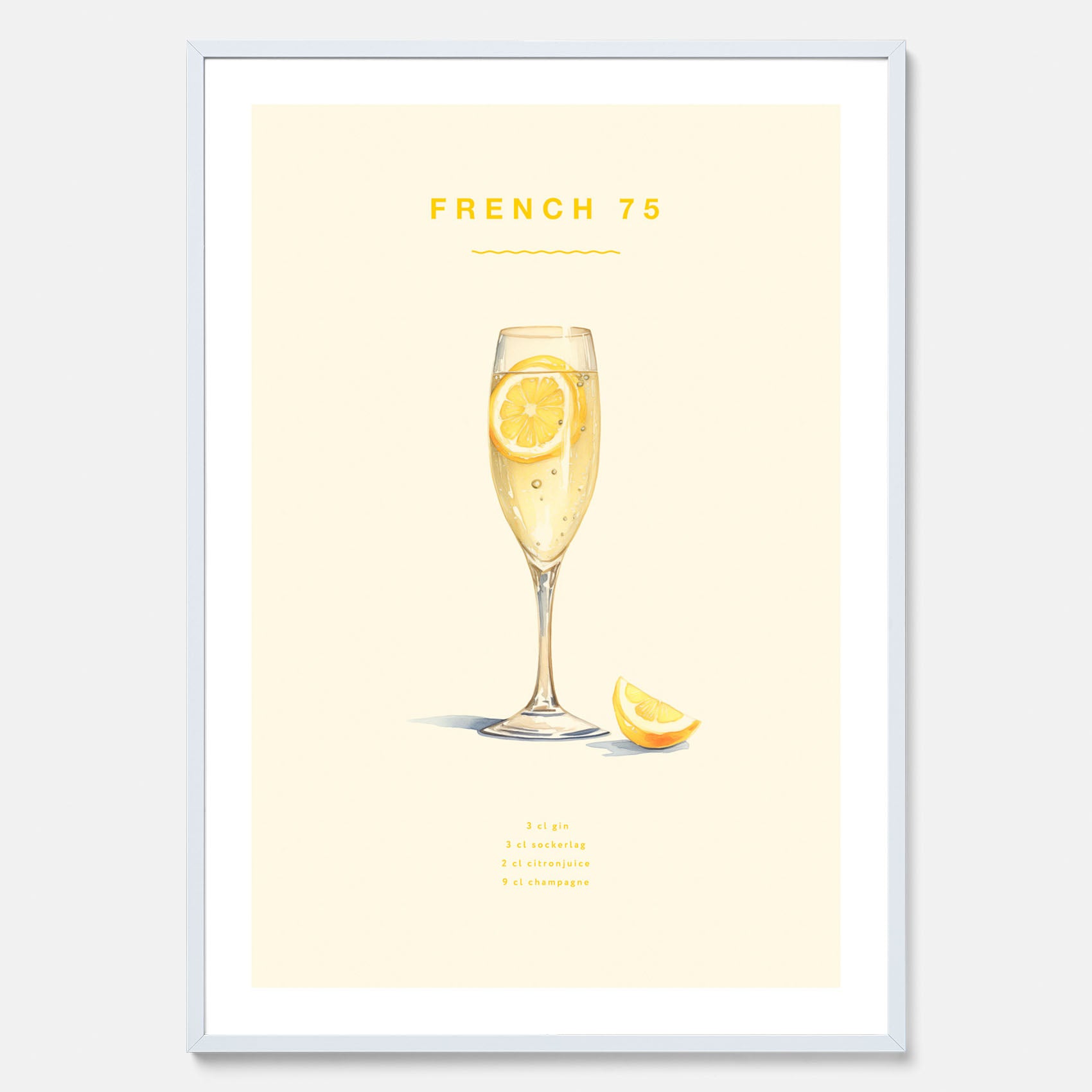 Tavla med French 75 drinkposter, cocktail poster