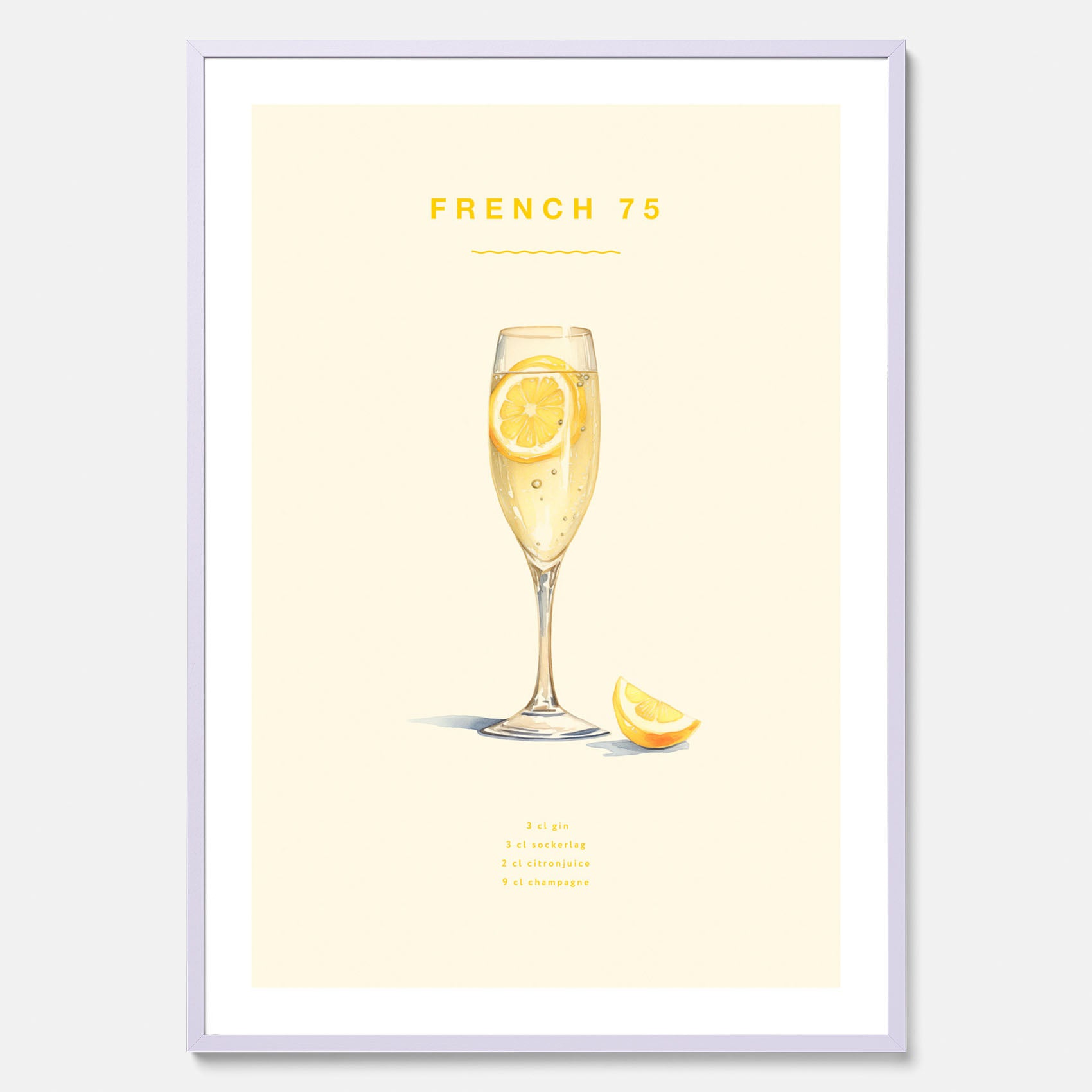 Tavla med French 75 drinkposter, cocktail poster