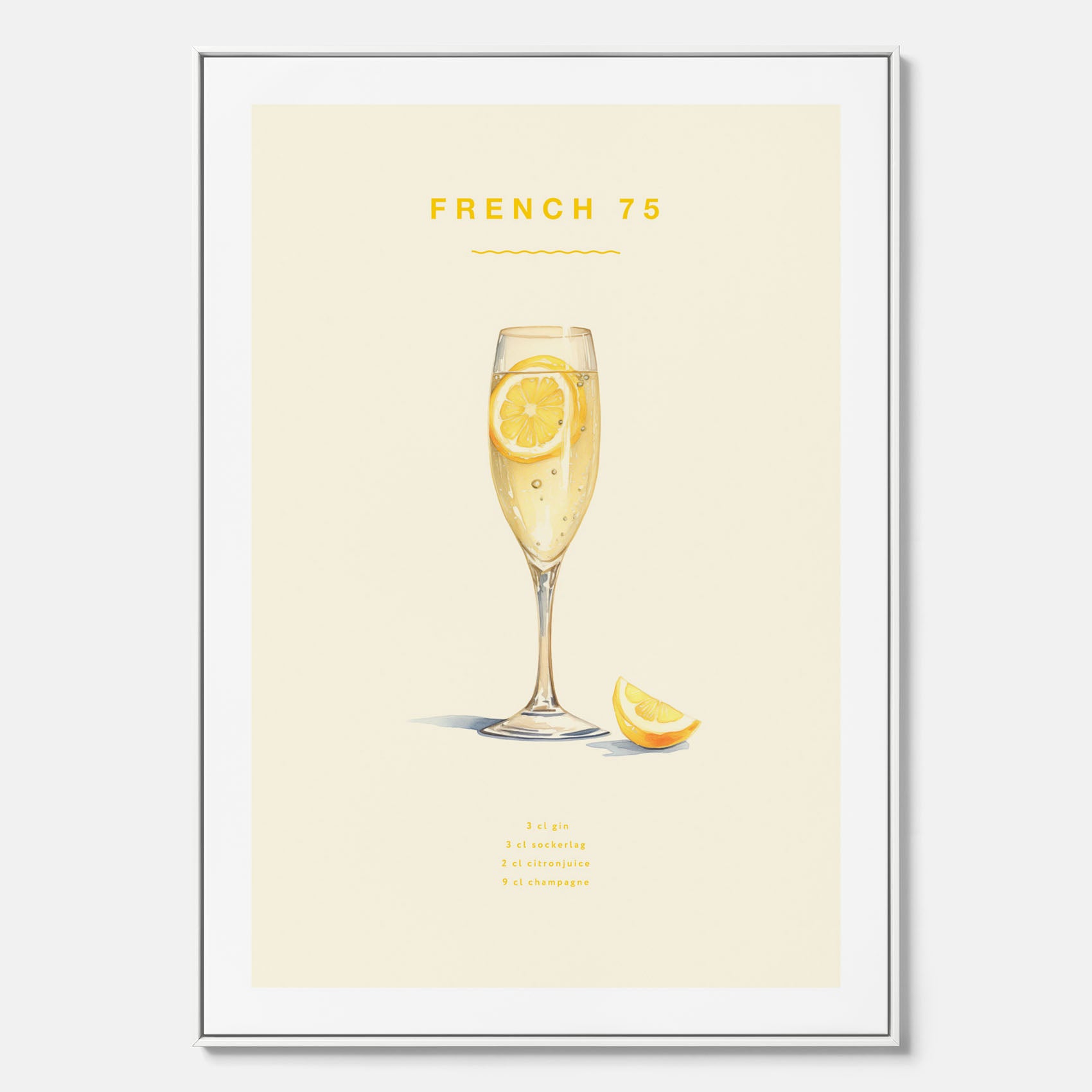 Tavla med French 75 drinkposter, cocktail canvas