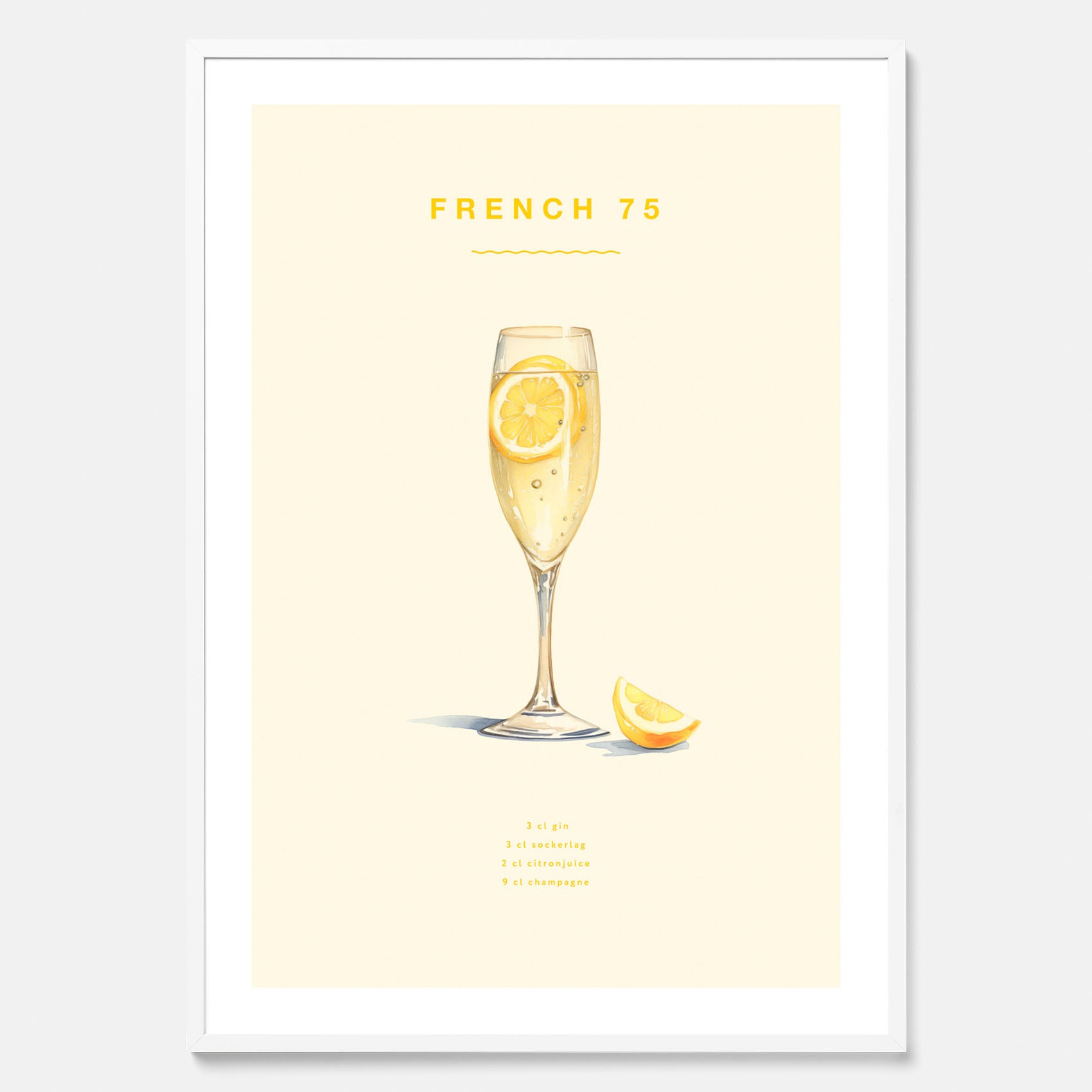 Tavla med French 75 drinkposter, cocktail poster