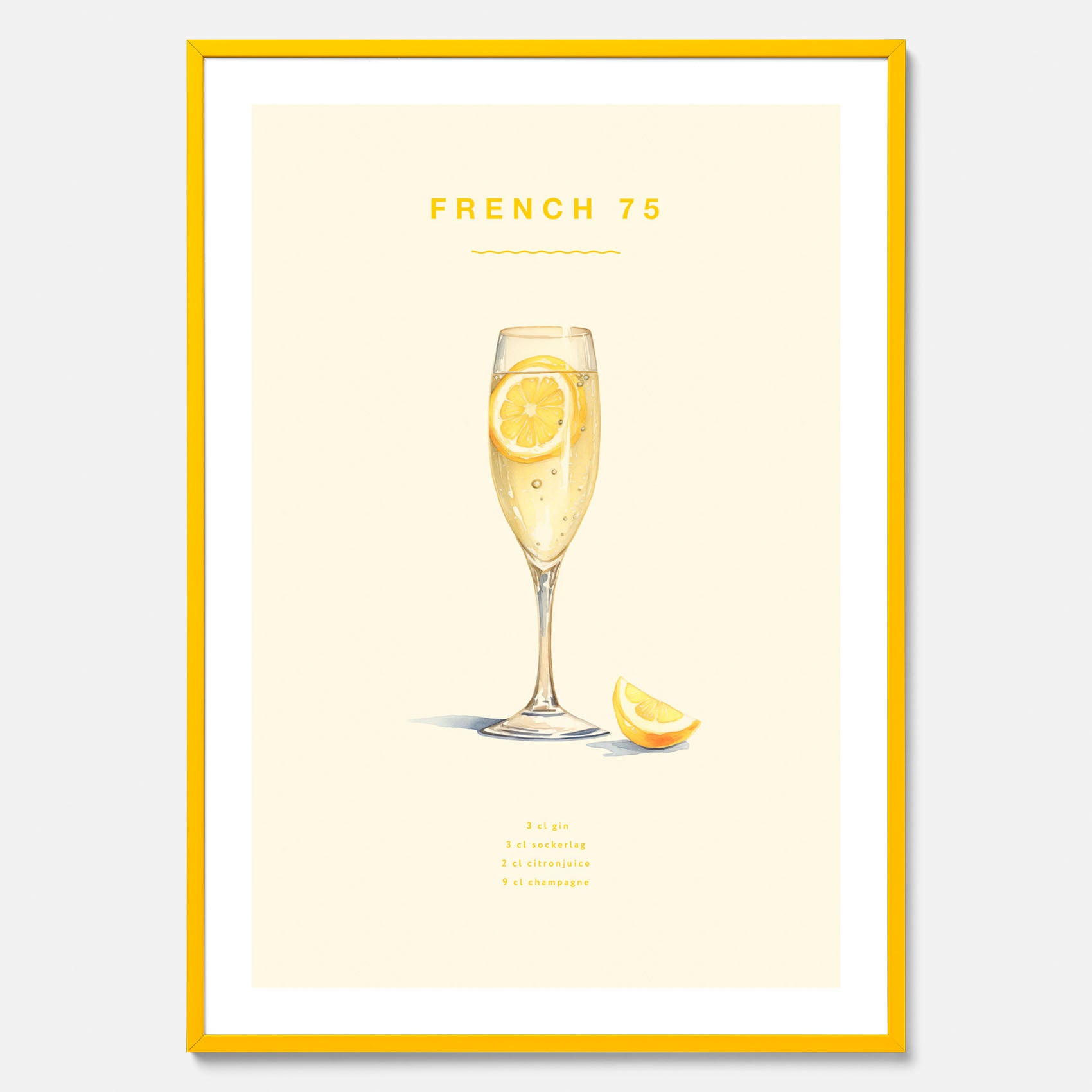 Tavla med French 75 drinkposter, cocktail poster