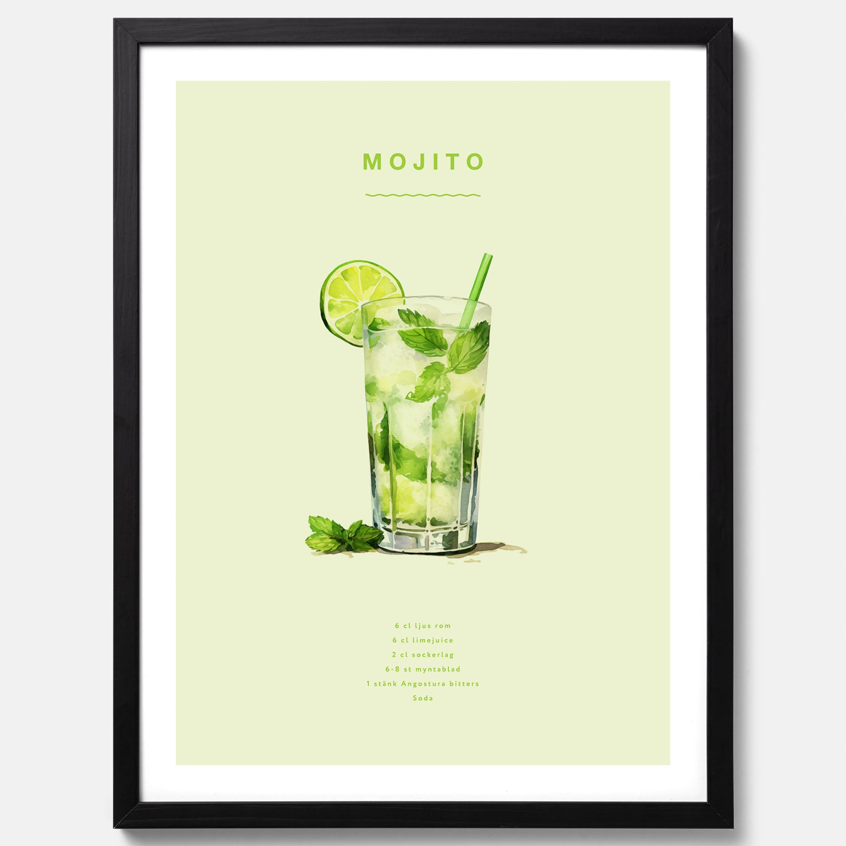 Tavla med en Mojito Drink Poster – Affisch med drink, drinkposter med cocktail, Mojito recept poster