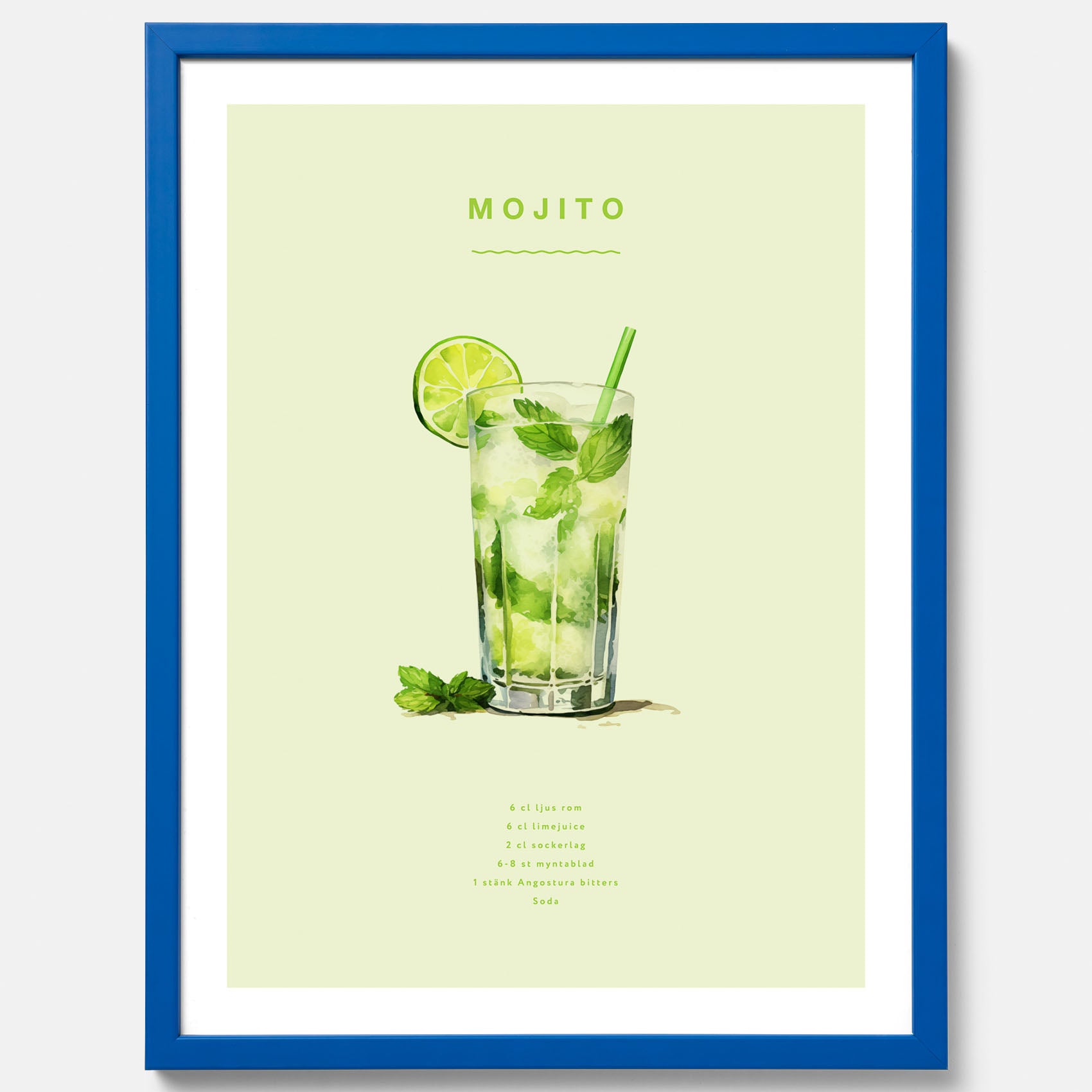 Tavla med en Mojito Drink Poster – Affisch med drink, drinkposter med cocktail, Mojito recept poster