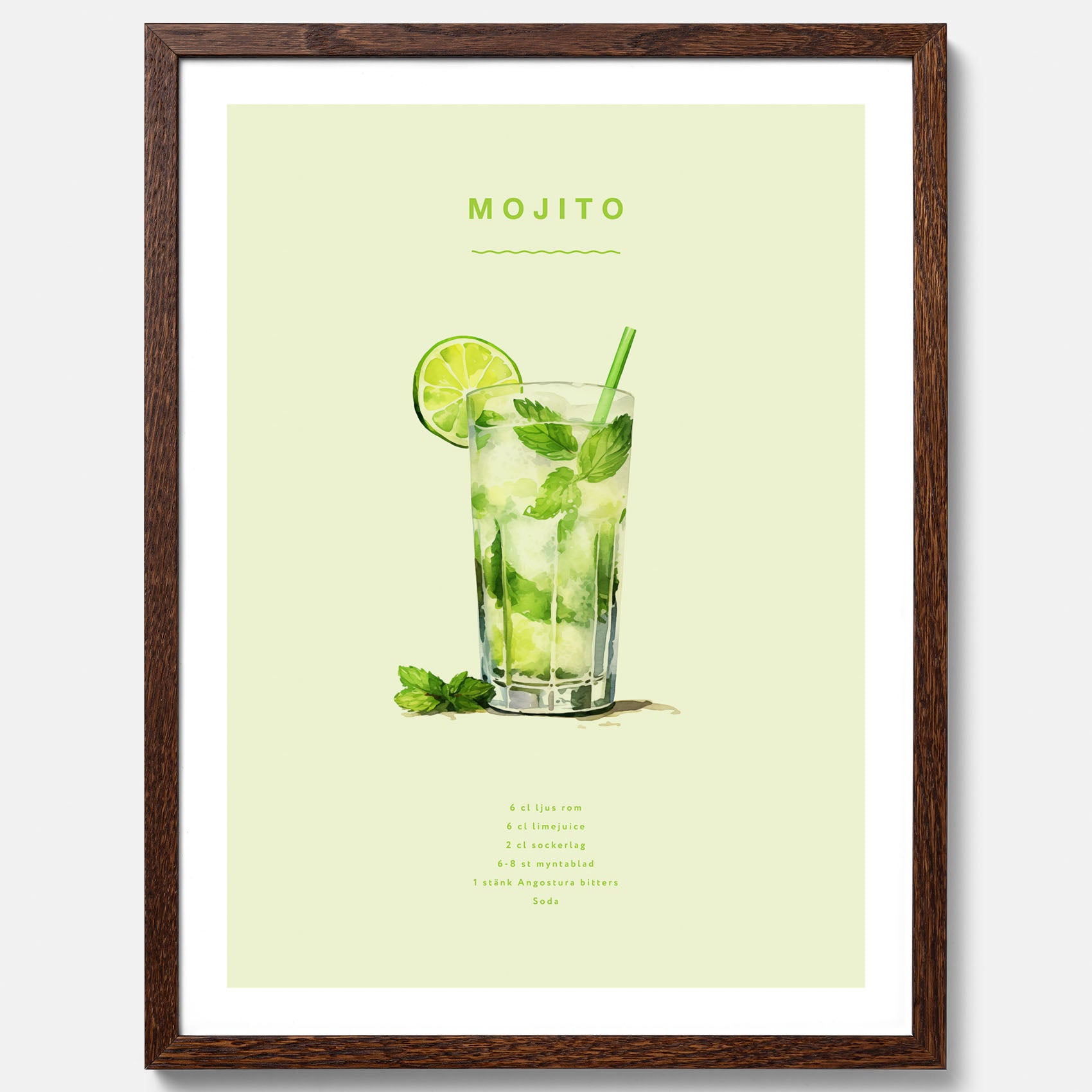 Tavla med en Mojito Drink Poster – Affisch med drink, drinkposter med cocktail, Mojito recept poster