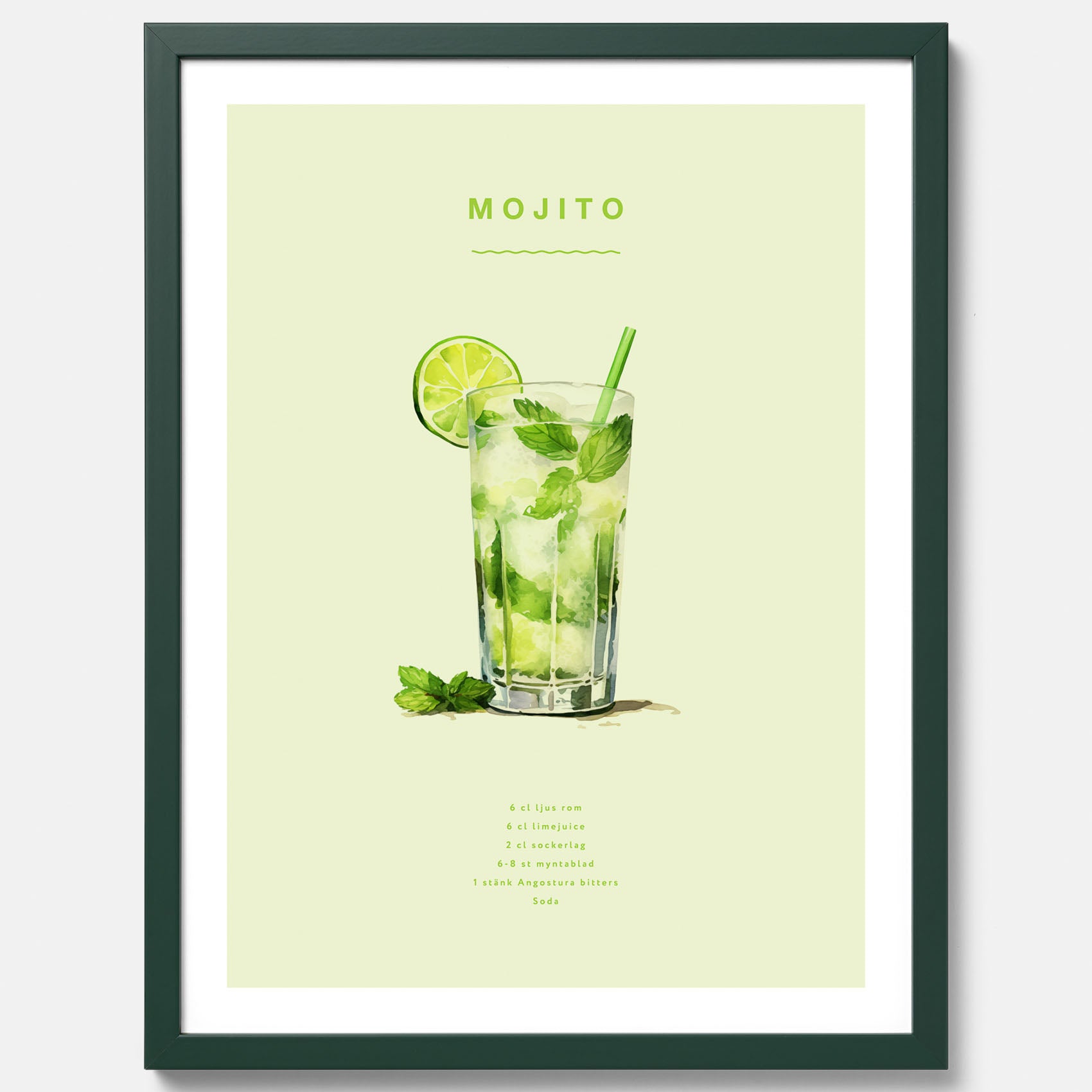 Tavla med en Mojito Drink Poster – Affisch med drink, drinkposter med cocktail, Mojito recept poster