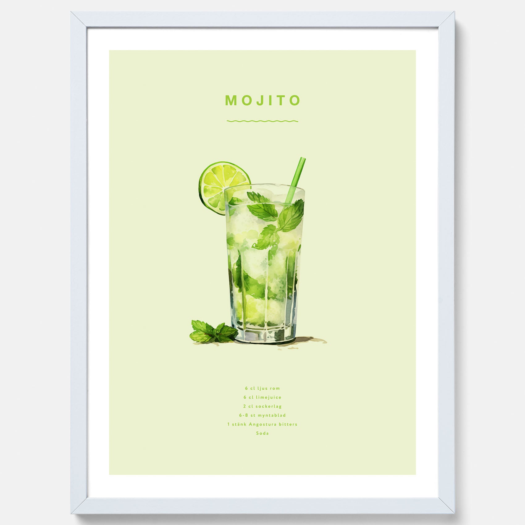 Tavla med en Mojito Drink Poster – Affisch med drink, drinkposter med cocktail, Mojito recept poster