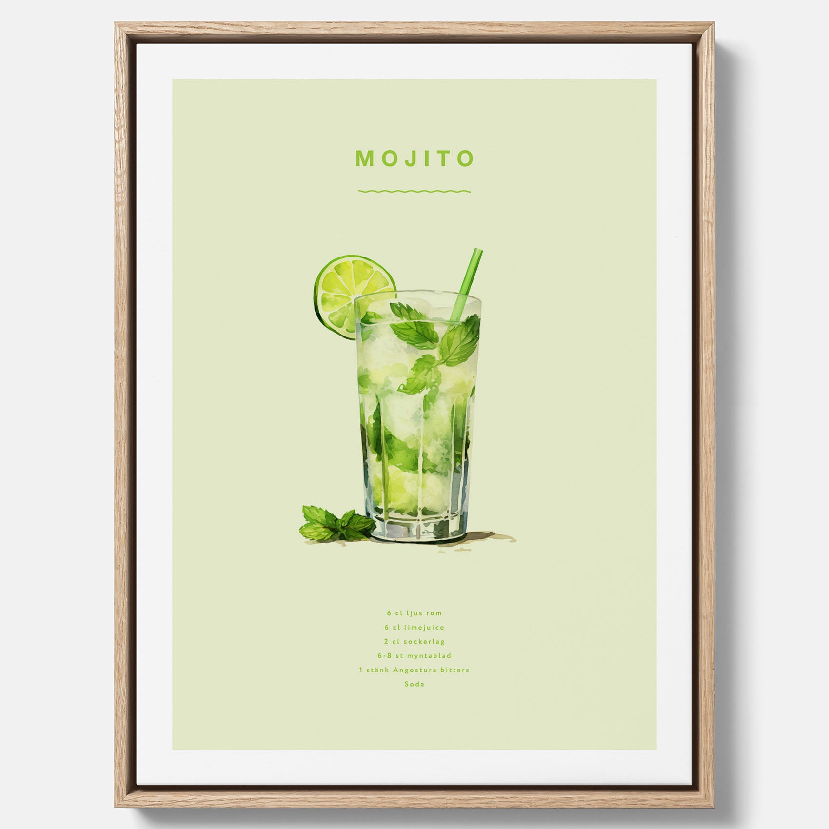Canvastavla med en Mojito Drink Poster – Affisch med drink, drinkposter med cocktail, Mojito recept poster
