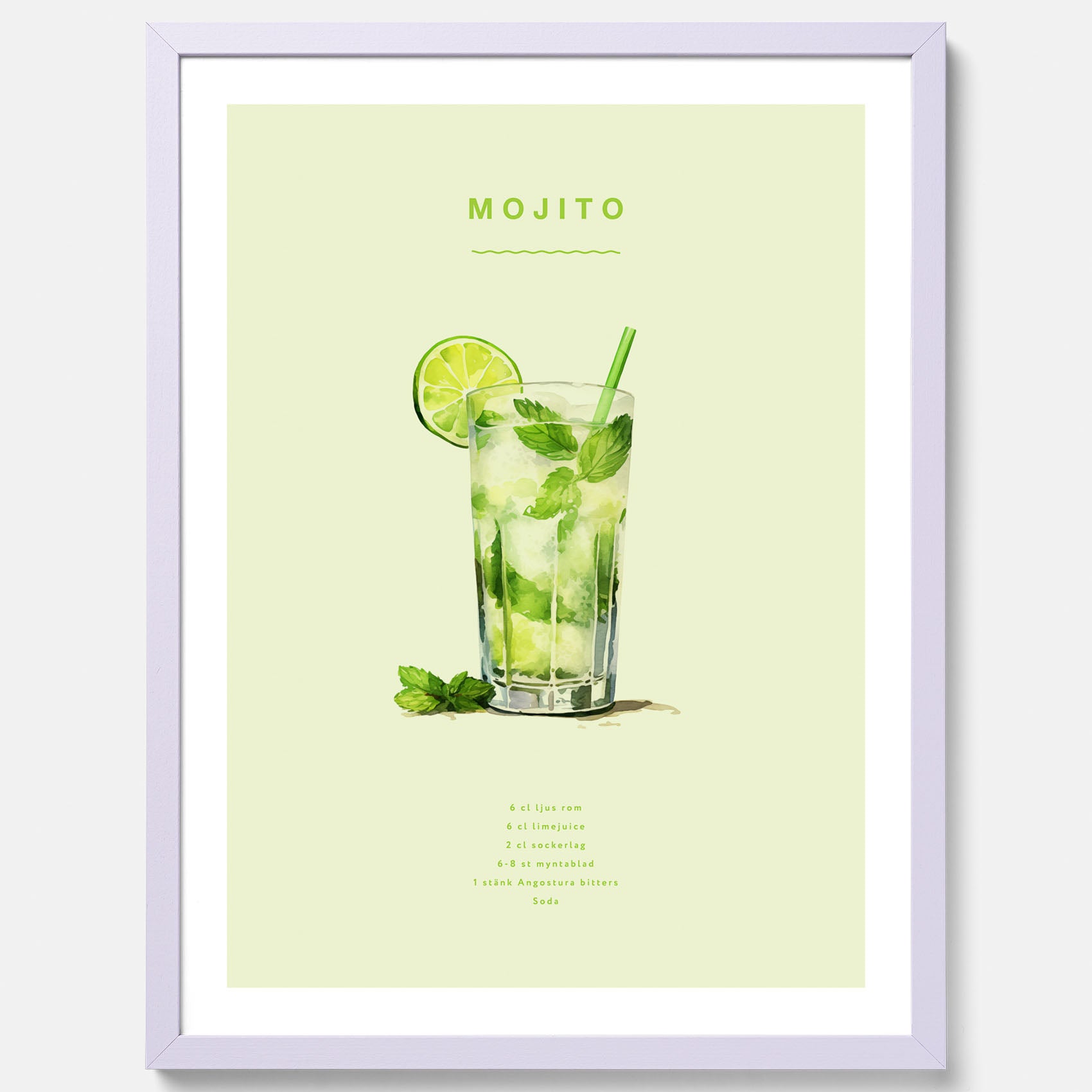 Tavla med en Mojito Drink Poster – Affisch med drink, drinkposter med cocktail, Mojito recept poster