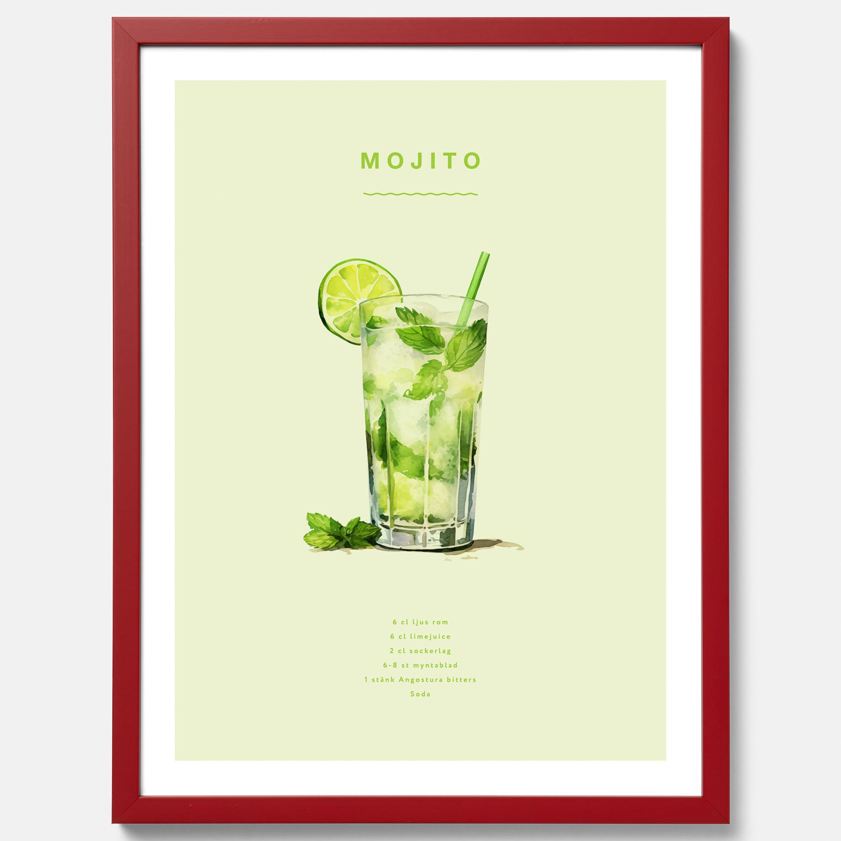 Tavla med en Mojito Drink Poster – Affisch med drink, drinkposter med cocktail, Mojito recept poster