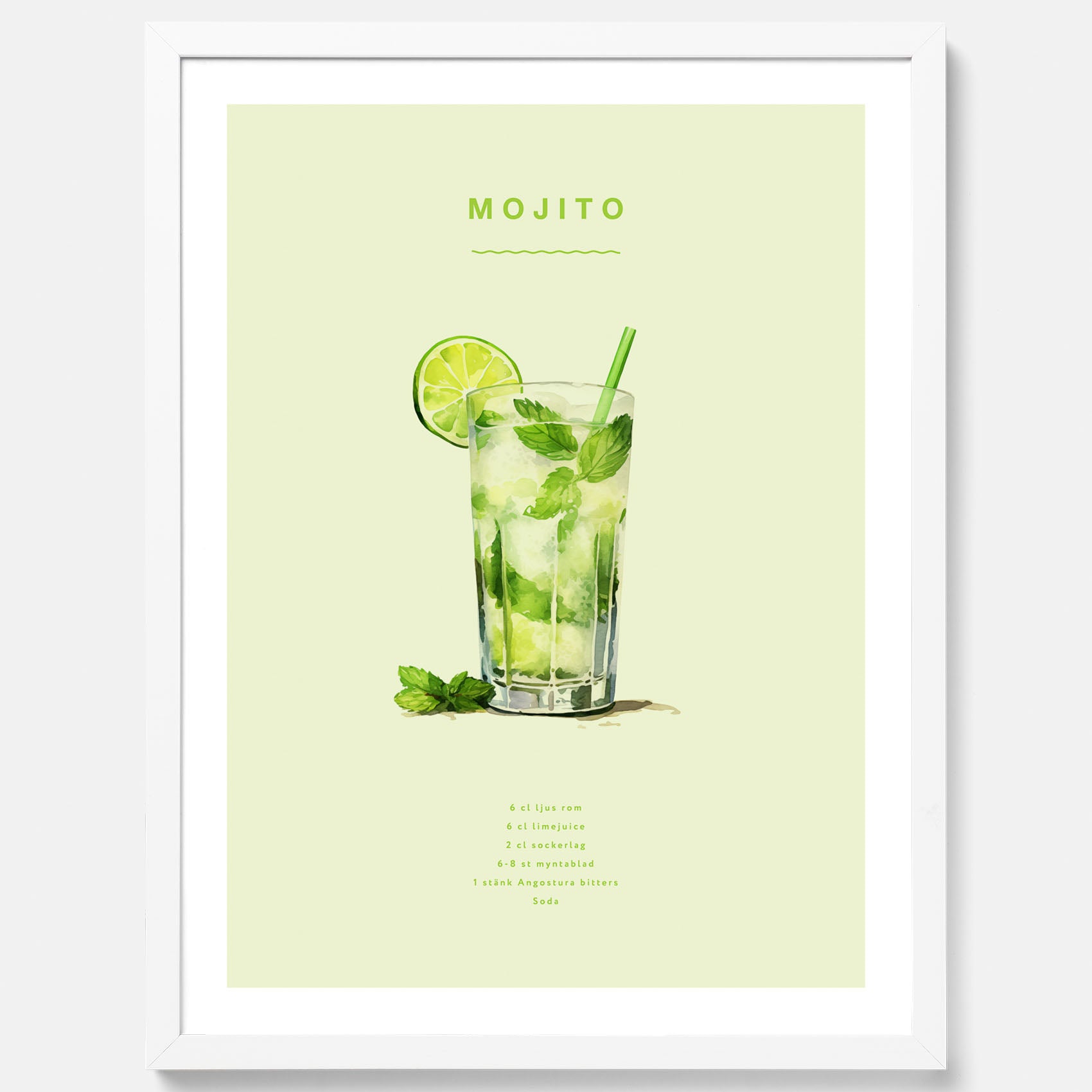 Tavla med en Mojito Drink Poster – Affisch med drink, drinkposter med cocktail, Mojito recept poster