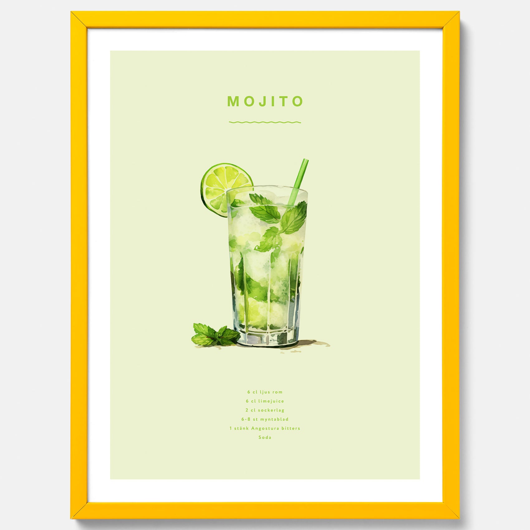 Tavla med en Mojito Drink Poster – Affisch med drink, drinkposter med cocktail, Mojito recept poster
