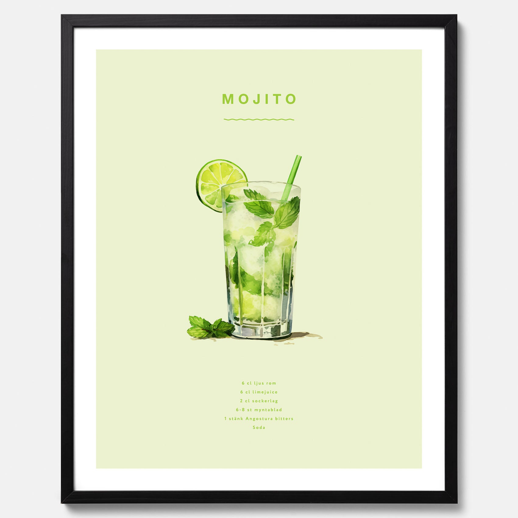 Tavla med en Mojito Drink Poster – Affisch med drink, drinkposter med cocktail, Mojito recept poster