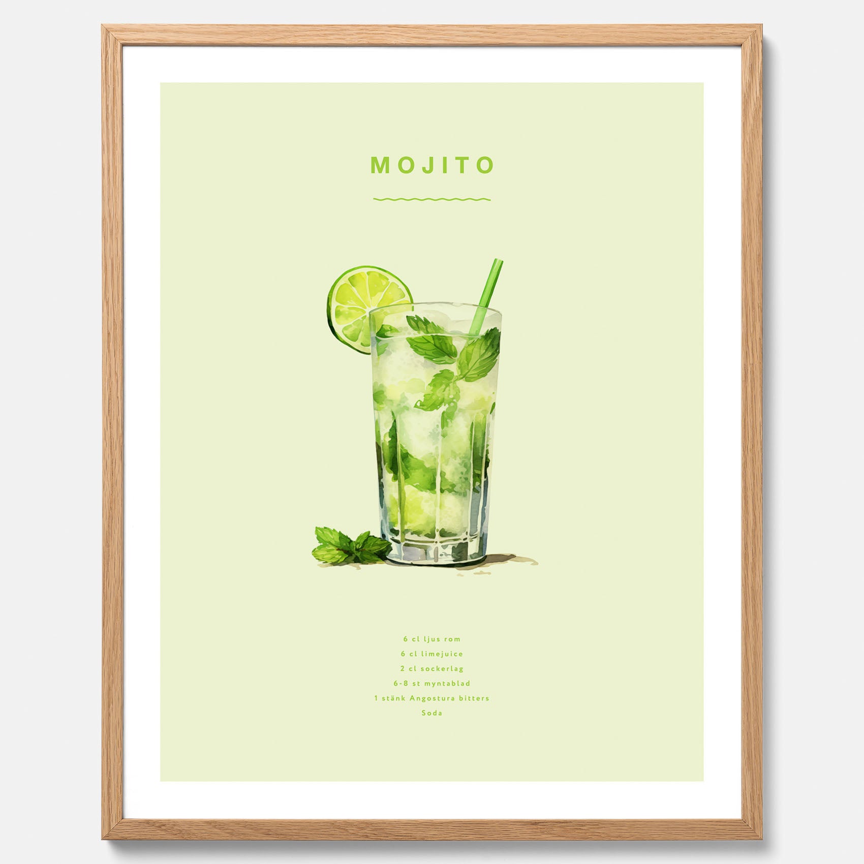 Tavla med en Mojito Drink Poster – Affisch med drink, drinkposter med cocktail, Mojito recept poster