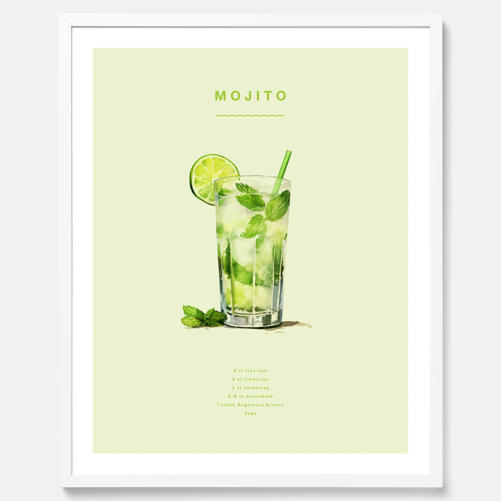 Tavla med en Mojito Drink Poster – Affisch med drink, drinkposter med cocktail, Mojito recept poster