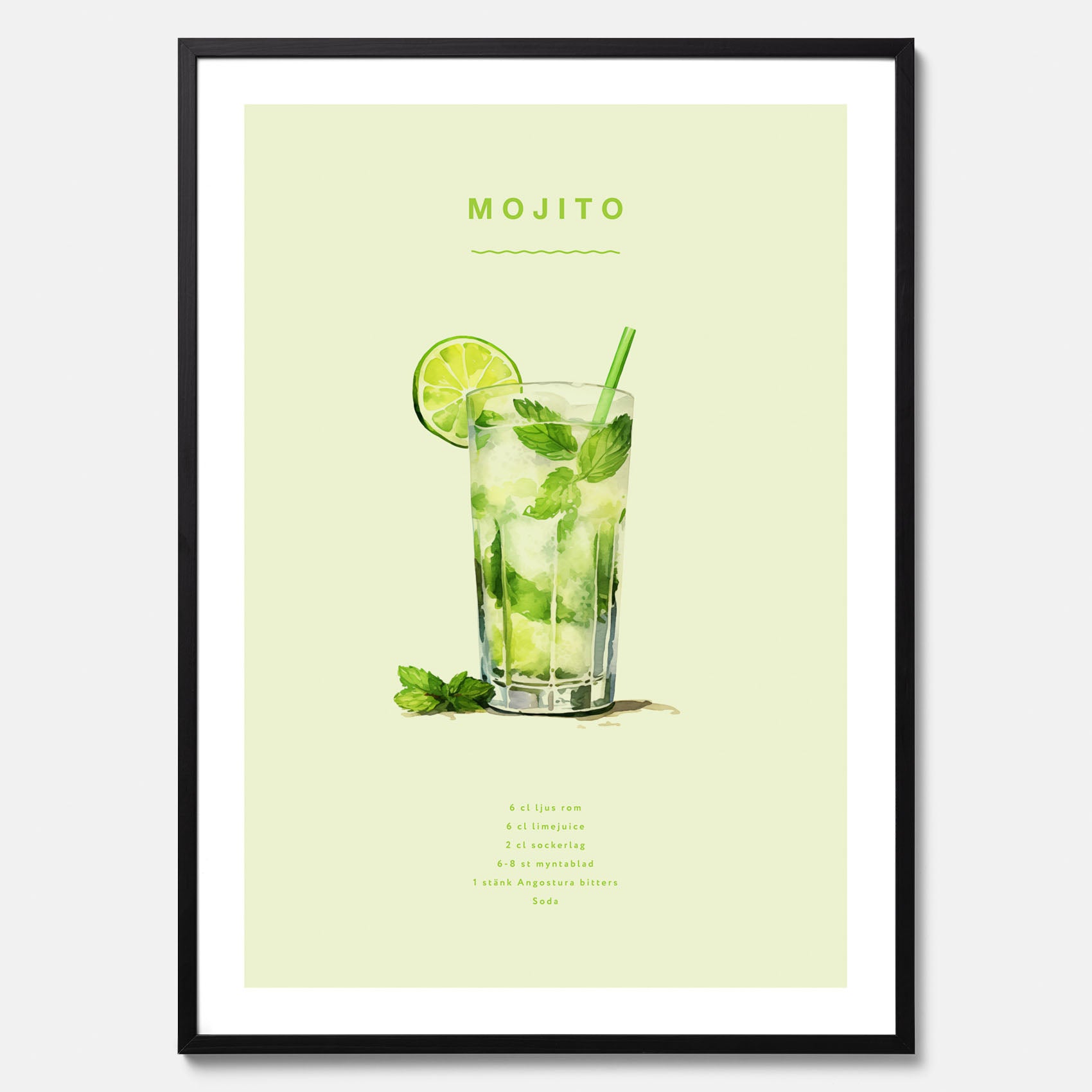 Tavla med en Mojito Drink Poster – Affisch med drink, drinkposter med cocktail, Mojito recept poster