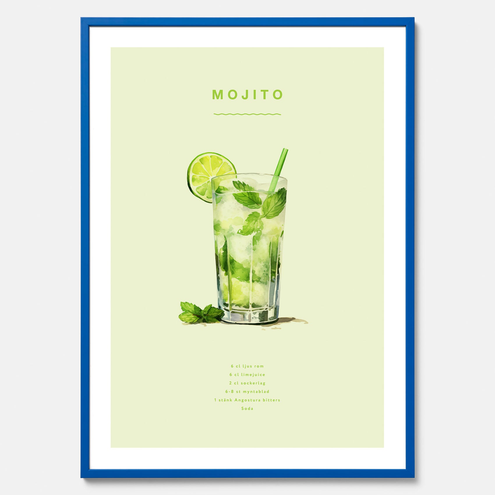 Tavla med en Mojito Drink Poster – Affisch med drink, drinkposter med cocktail, Mojito recept poster