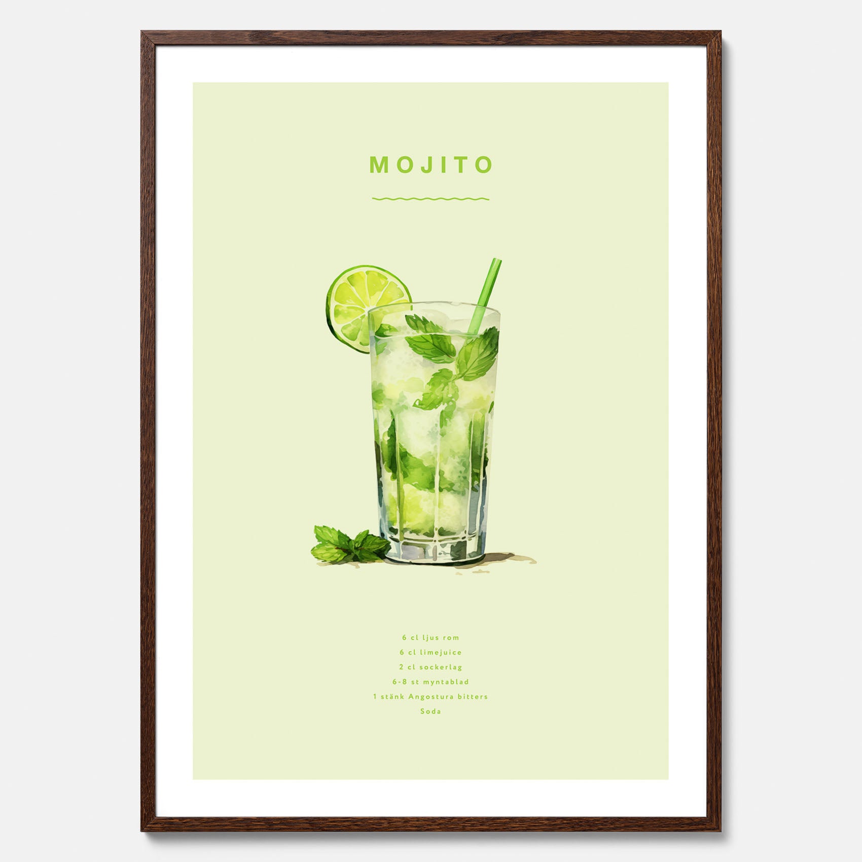 Tavla med en Mojito Drink Poster – Affisch med drink, drinkposter med cocktail, Mojito recept poster