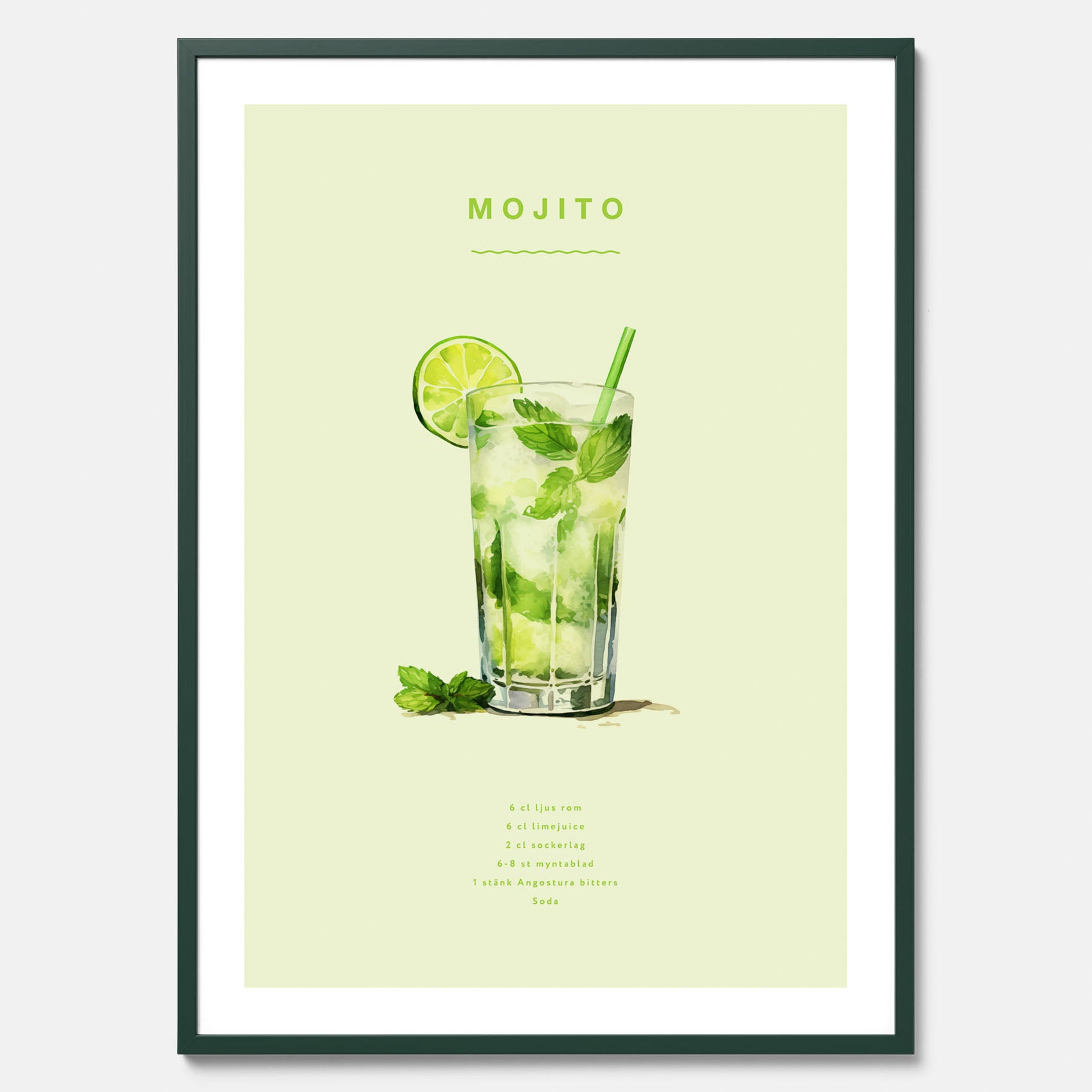 Tavla med en Mojito Drink Poster – Affisch med drink, drinkposter med cocktail, Mojito recept poster