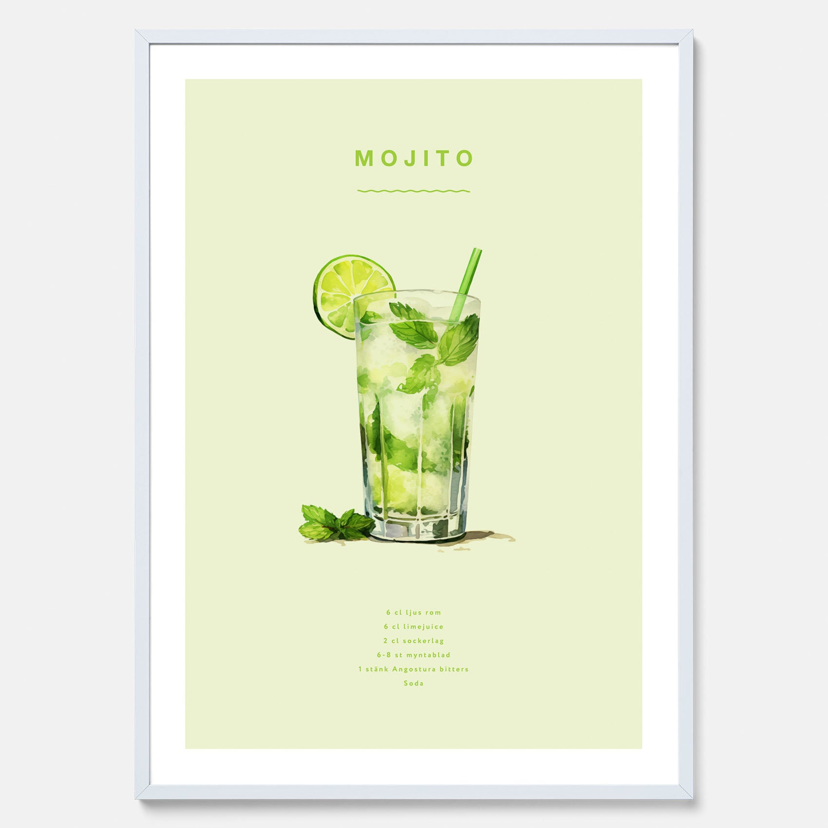 Tavla med en Mojito Drink Poster – Affisch med drink, drinkposter med cocktail, Mojito recept poster