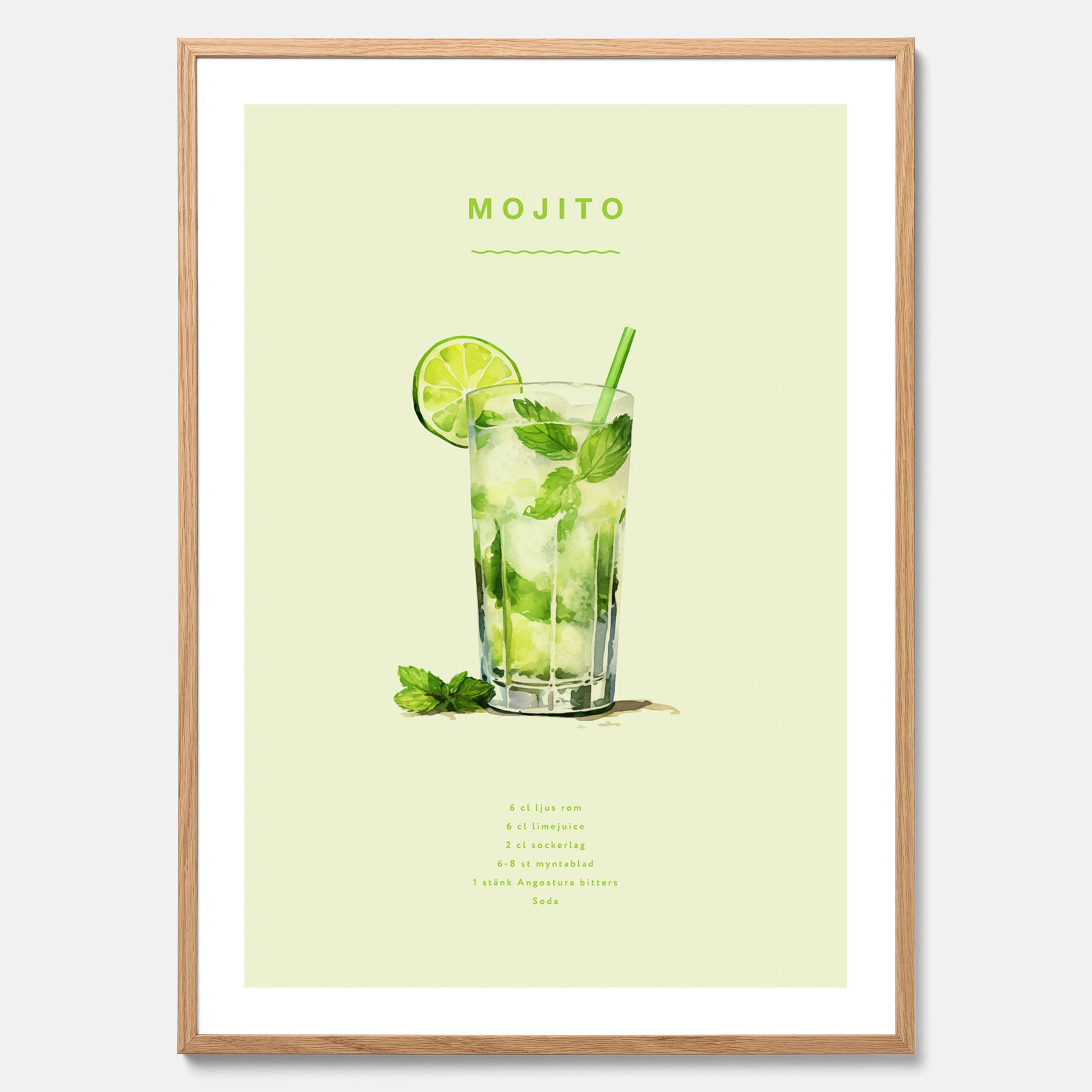 Tavla med en Mojito Drink Poster – Affisch med drink, drinkposter med cocktail, Mojito recept poster