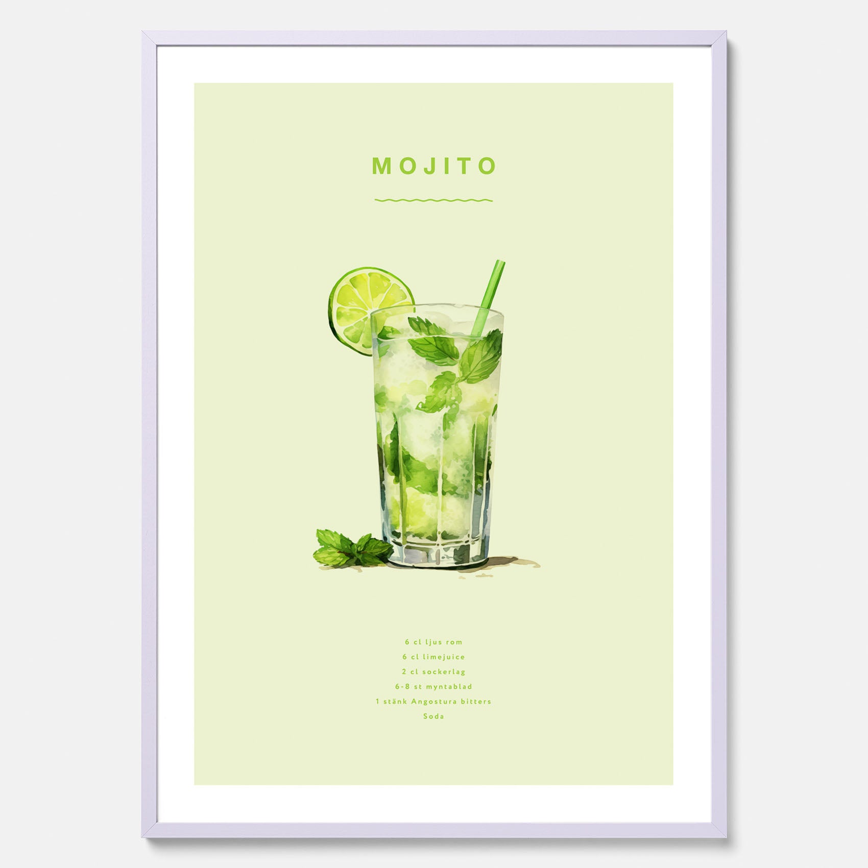 Tavla med en Mojito Drink Poster – Affisch med drink, drinkposter med cocktail, Mojito recept poster