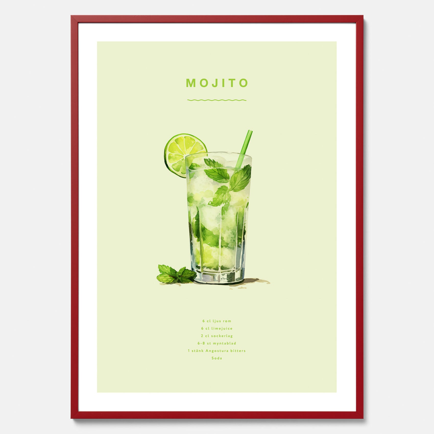 Tavla med en Mojito Drink Poster – Affisch med drink, drinkposter med cocktail, Mojito recept poster