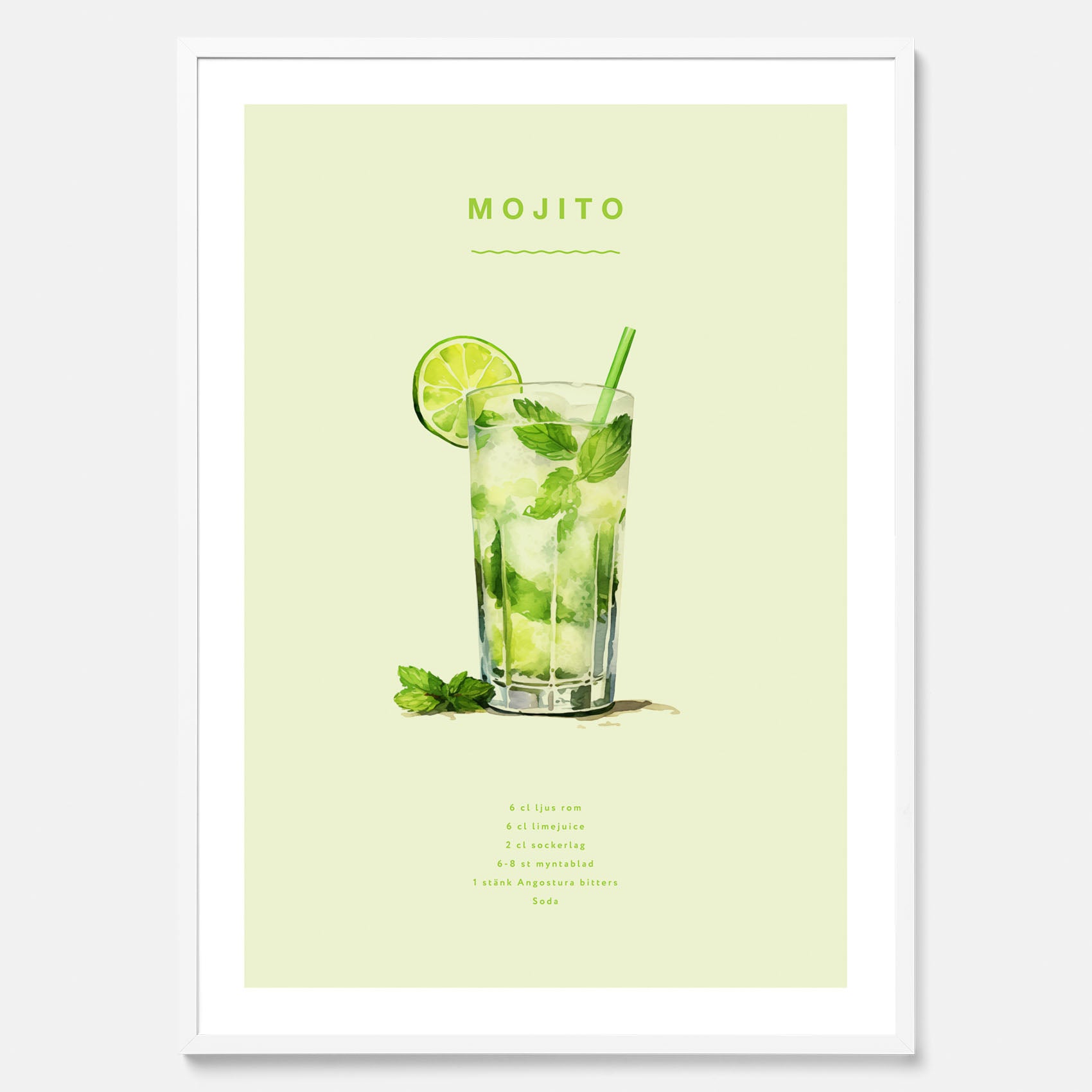 Tavla med en Mojito Drink Poster – Affisch med drink, drinkposter med cocktail, Mojito recept poster