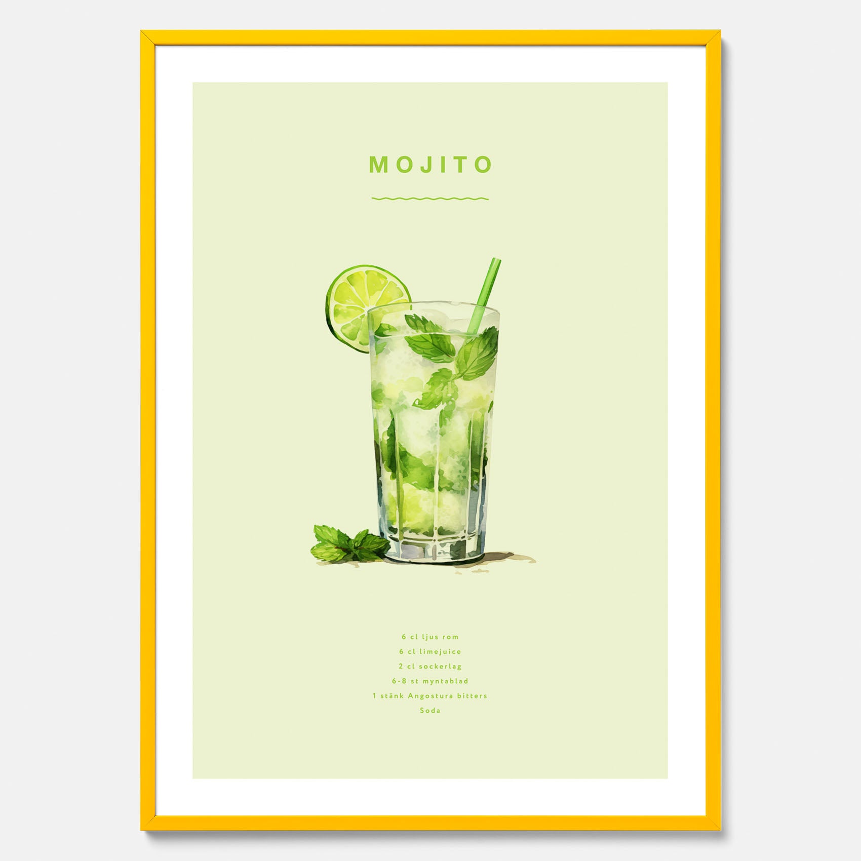 Tavla med en Mojito Drink Poster – Affisch med drink, drinkposter med cocktail, Mojito recept poster