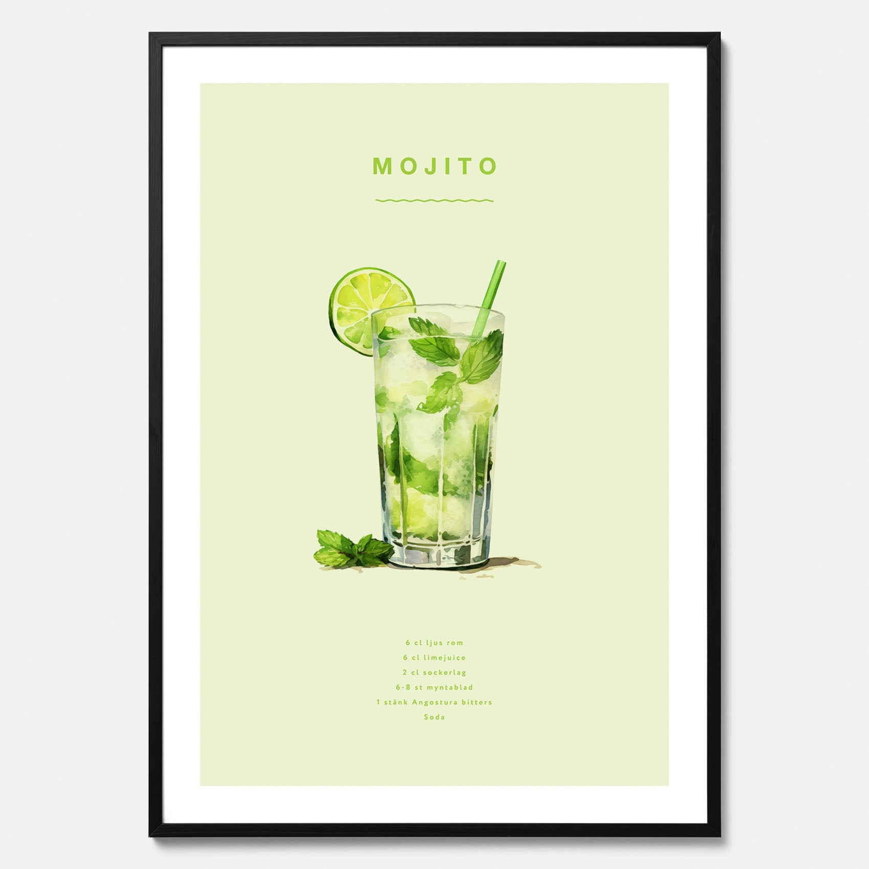 Tavla med en Mojito Drink Poster – Affisch med drink, drinkposter med cocktail, Mojito recept poster