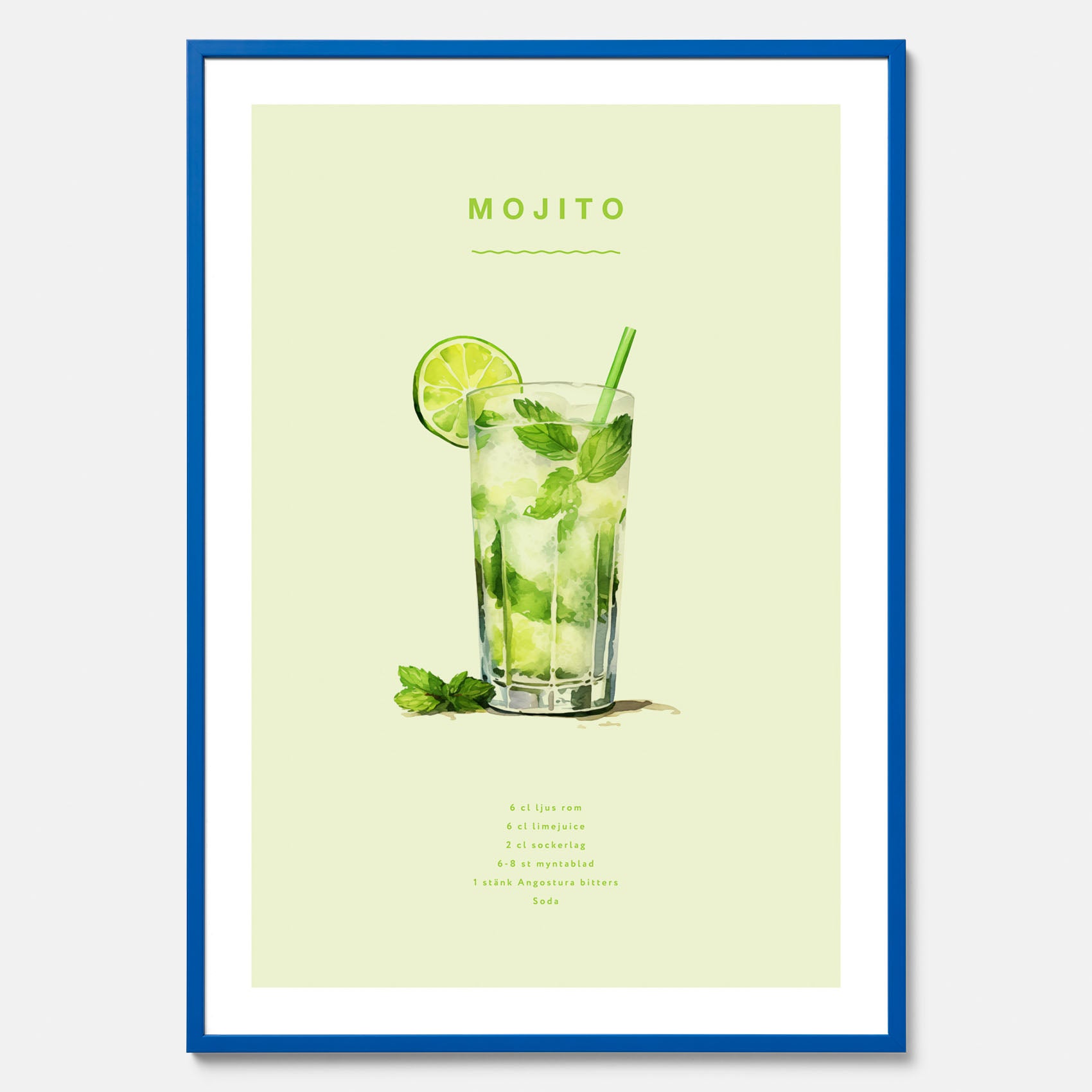Tavla med en Mojito Drink Poster – Affisch med drink, drinkposter med cocktail, Mojito recept poster