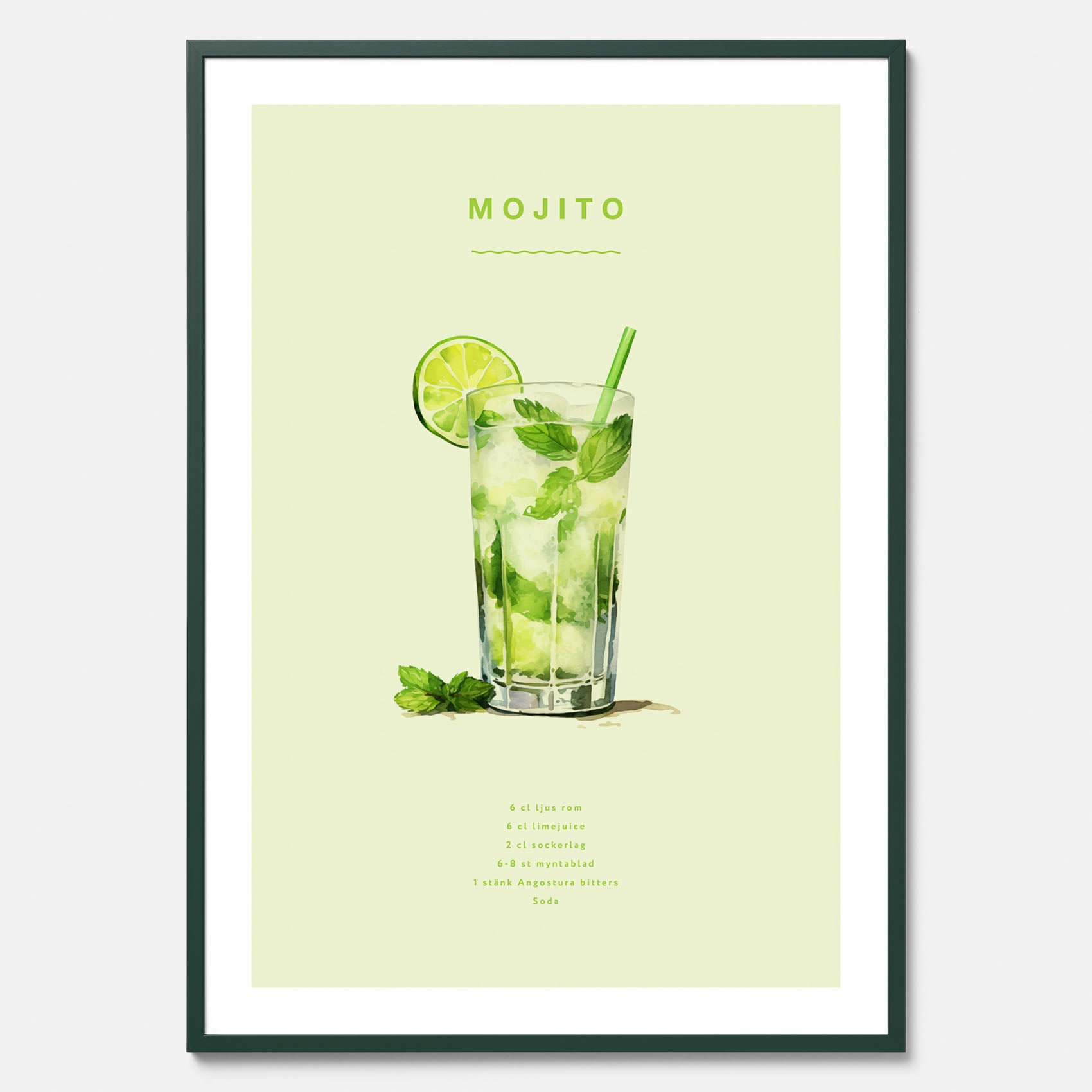Tavla med en Mojito Drink Poster – Affisch med drink, drinkposter med cocktail, Mojito recept poster