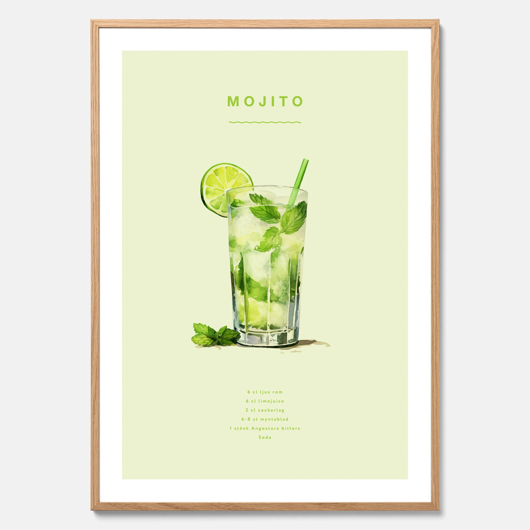 Tavla med en Mojito Drink Poster – Affisch med drink, drinkposter med cocktail, Mojito recept poster