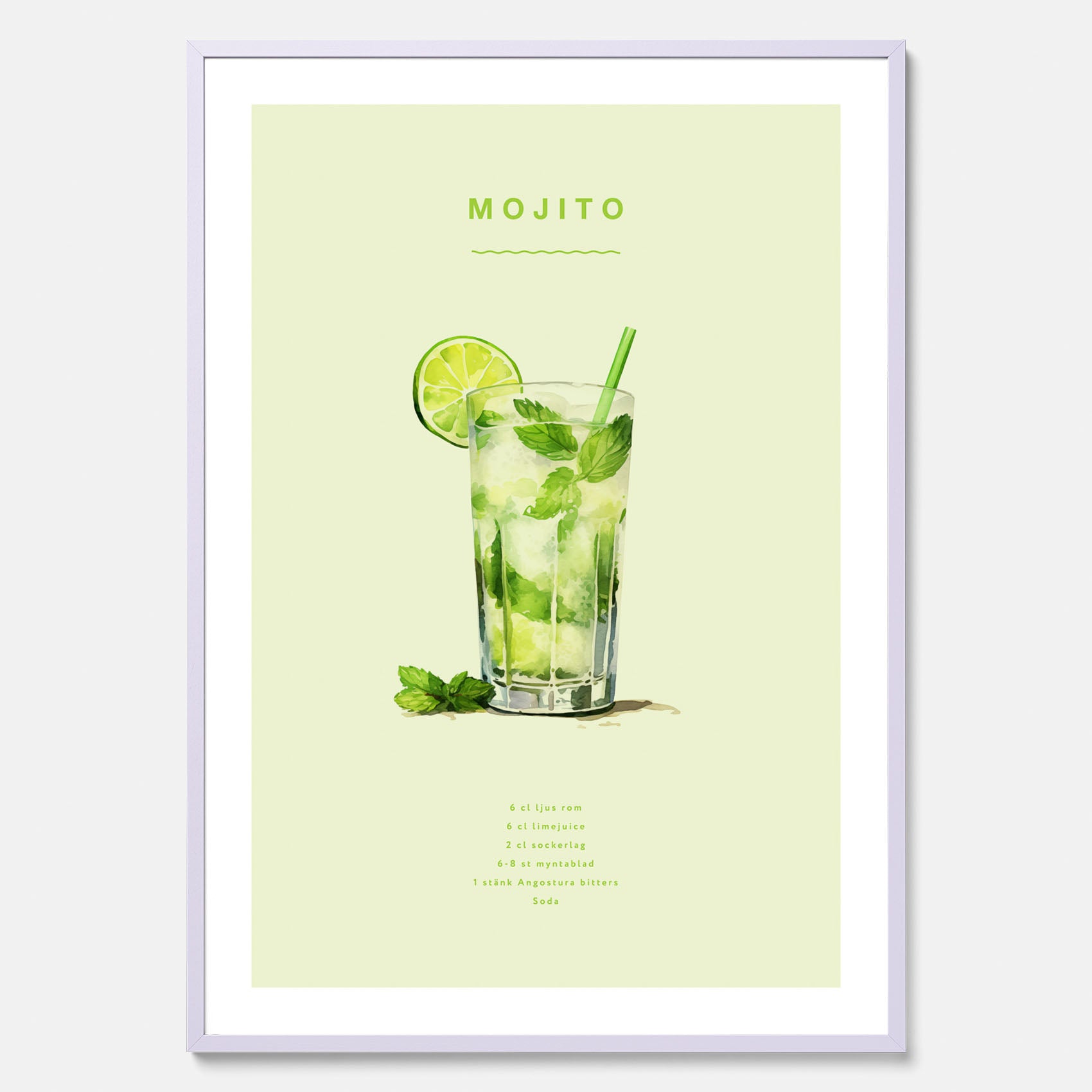 Tavla med en Mojito Drink Poster – Affisch med drink, drinkposter med cocktail, Mojito recept poster